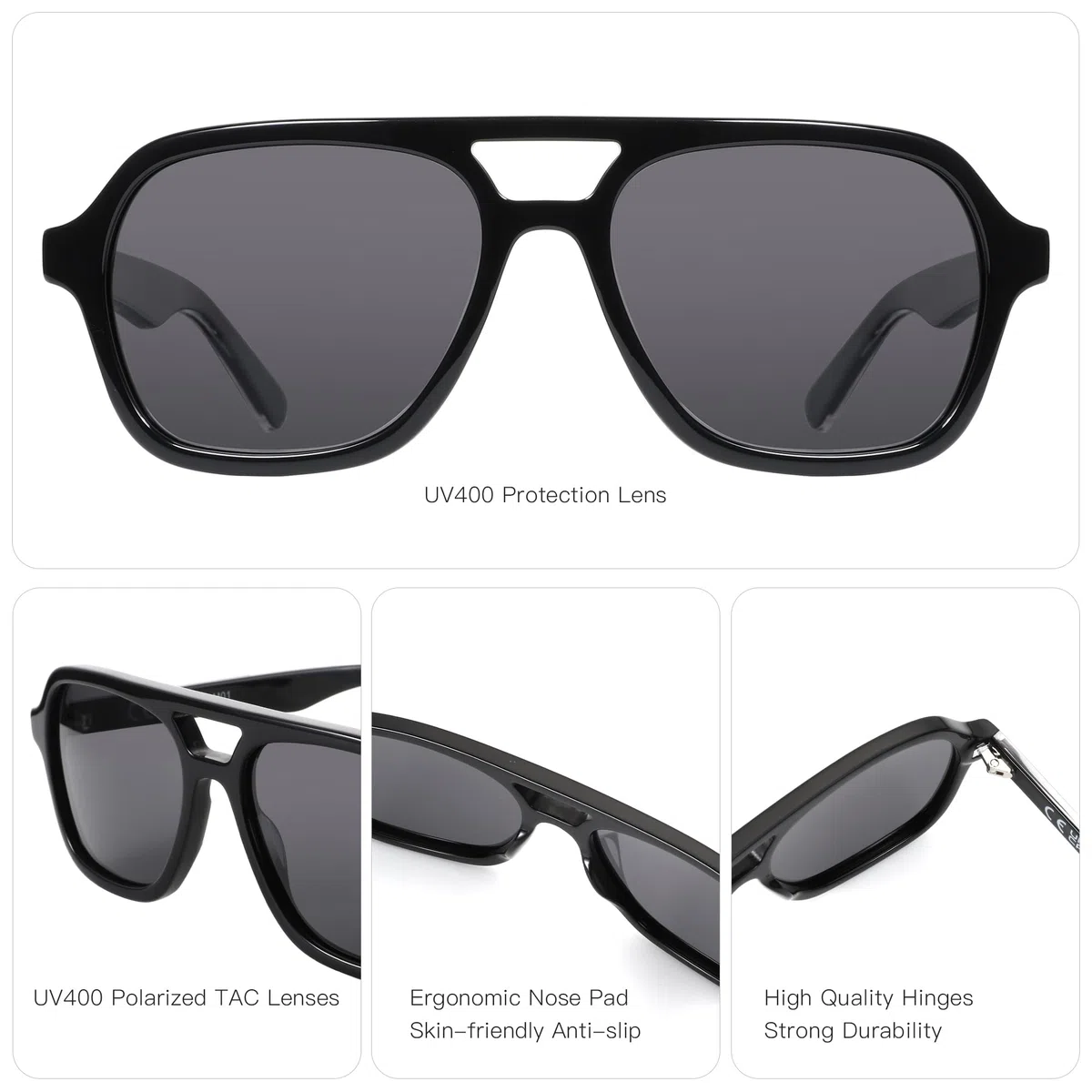 Gafas de sol polarizadas hechas a mano de acetato con protección UV400 para mujer y hombre.