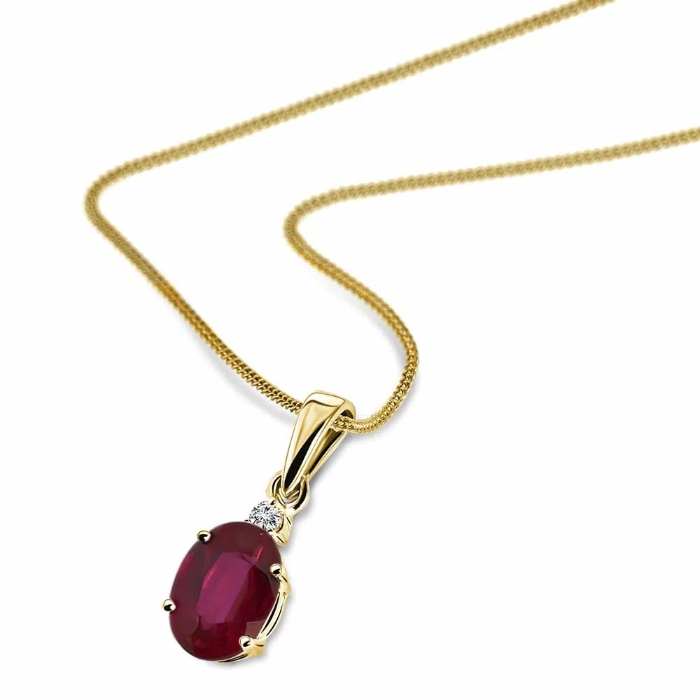MIORE Collares Mujer Oro Amarillo/Oro Blanco 9 ct 375, Colgante con Diamante Natural y Gemas Ovales de Esmeralda Verde/Zafiro Azul/Rubí Rojo, Cadena Barbada 45 cm, Hecho a Mano, Estuche Para Joyas