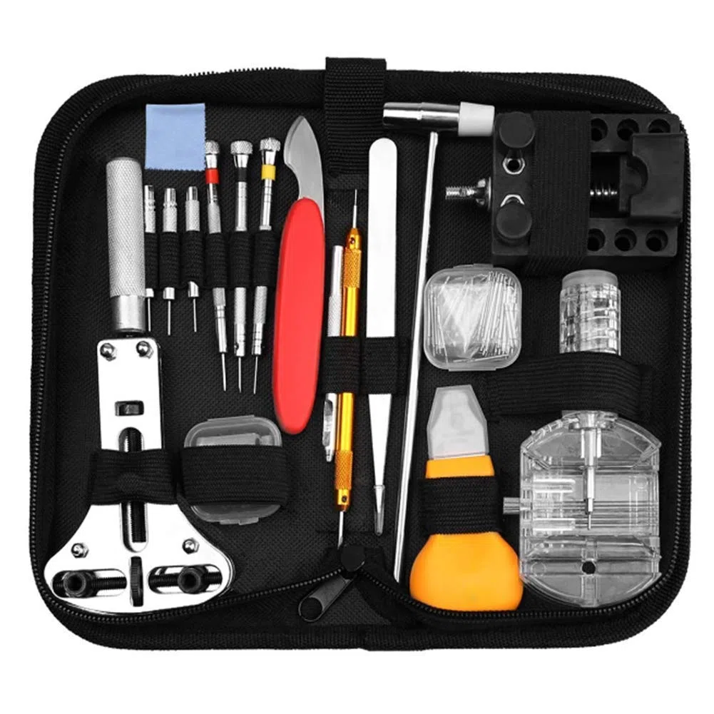 Kit de reparación de relojes, herramienta de repuesto de batería, removedor de eslabones, juego de herramientas de correa de reloj con funda de transporte, abridor de caja de reloj, herramientas de