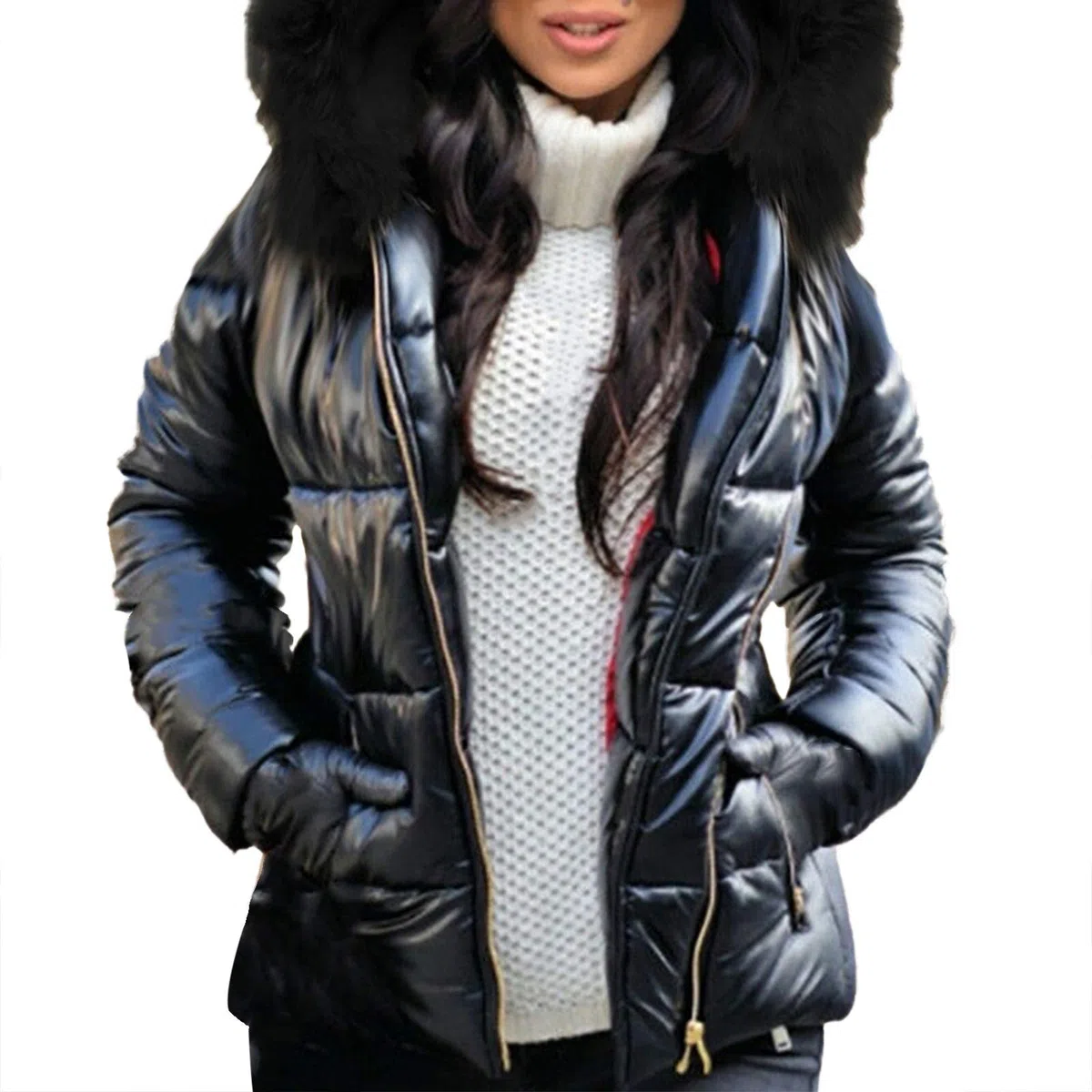 Generisch 2026 Chaqueta corta de algodón casual para mujer con cuello suelto para entretiempo, Negro , XL