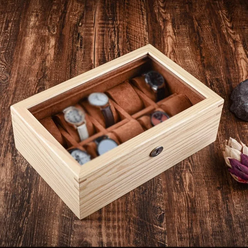Caja de Madera Maciza para Guardar Relojes, Joyas, Pulseras y Colecciones