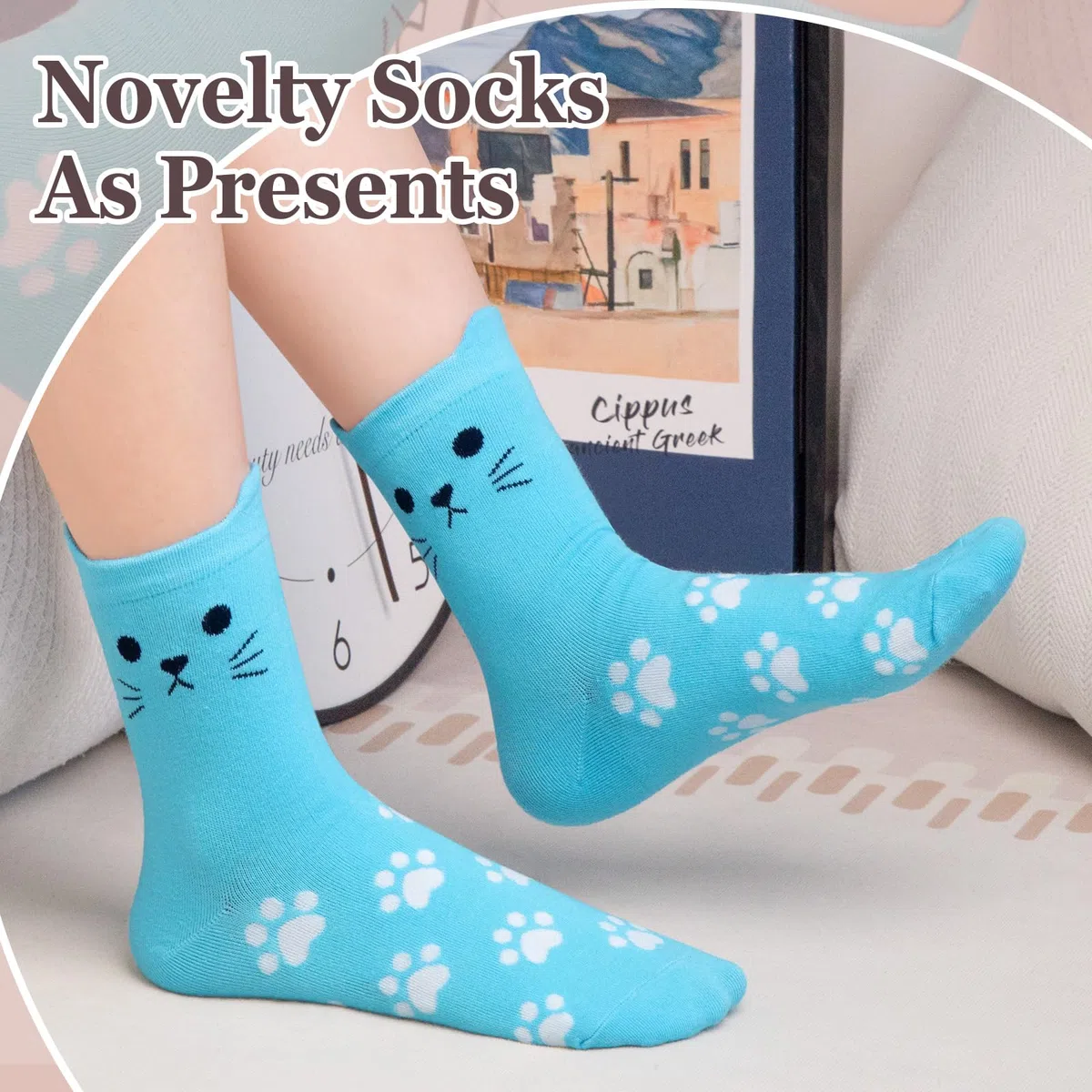 Chalier 5 Pares de Calcetines Divertidos para Mujer, CÓmodos Y Bonitos Calcetines Estampados Estampados Divertidos, Novedosos Calcetines de Gato para Mujeres, Regalos