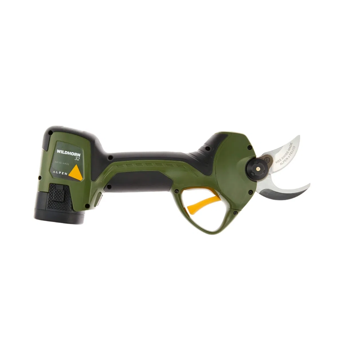 Alpen Wildhorn 32 - Tijeras de podar eléctricas, diámetro de 32 mm, Hoja FELCO HSS, Pantalla LCD, 1 batería, Juego Profesional con maletín de Accesorios, Calidad Suiza para Cortes precisos