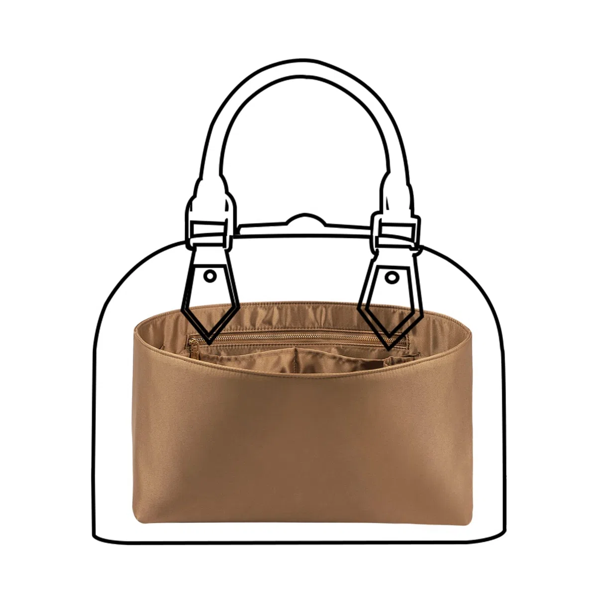 Organizador de monedero para bolsos, organizador de seda con cremallera, suave y sedoso, organizador de bolsas para Speedy Neverful, onthego, Artsy, 6 tamaños (tamaño grande, marrón sedoso)