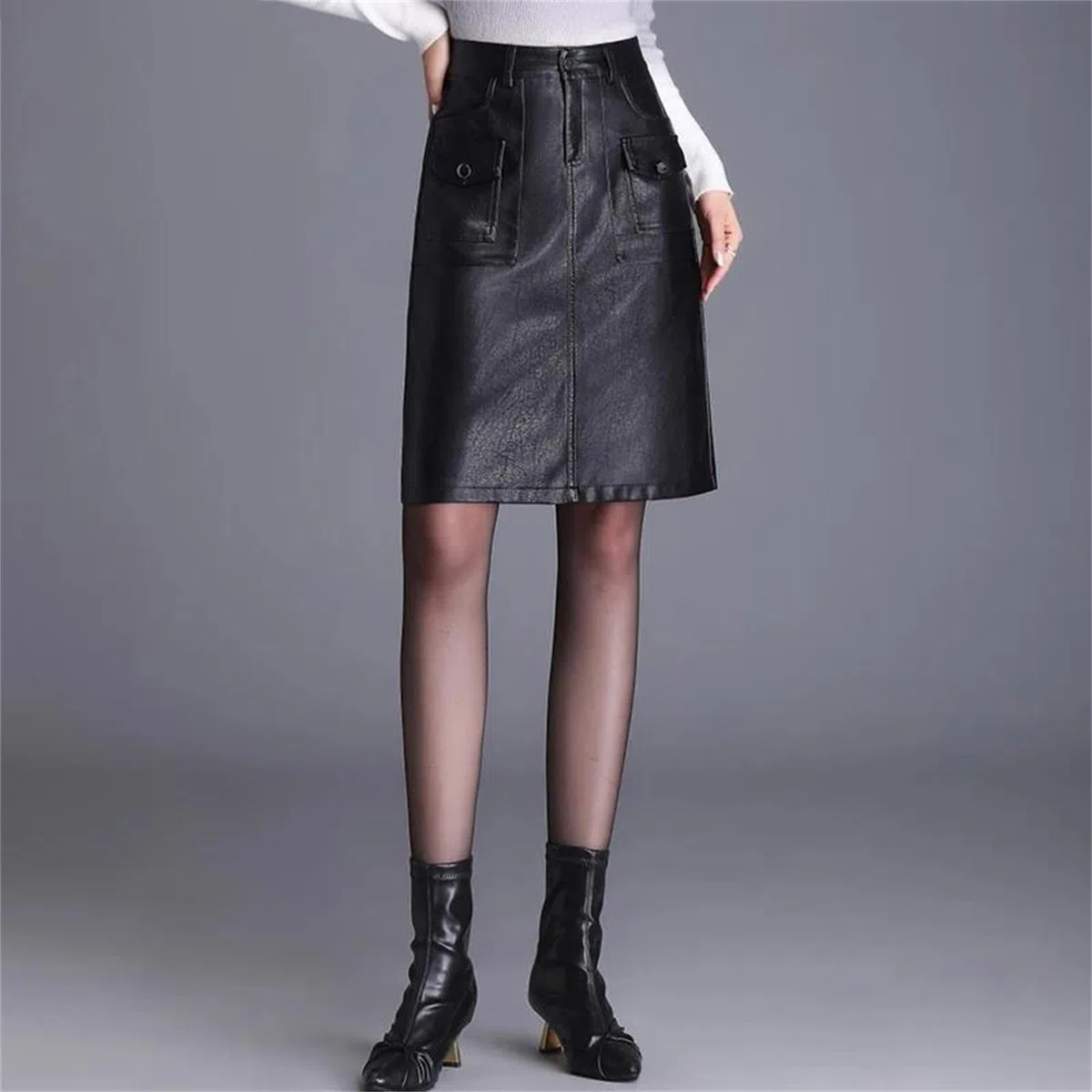 Falda corta de piel sintética para mujer, elegante falda corta de invierno de cintura alta