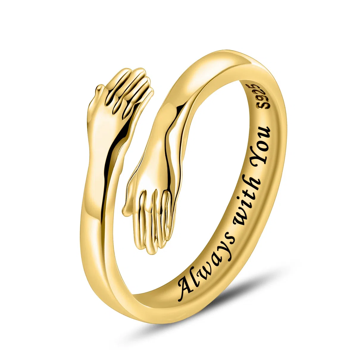 LOVECOM Anillos de plata de ley S925 para mujer, ajustable, abrazando, con manos de esperanza, anillo de amistad, joyería de cumpleaños, regalos de graduación para mamá, esposa, hija, abuela, amigos