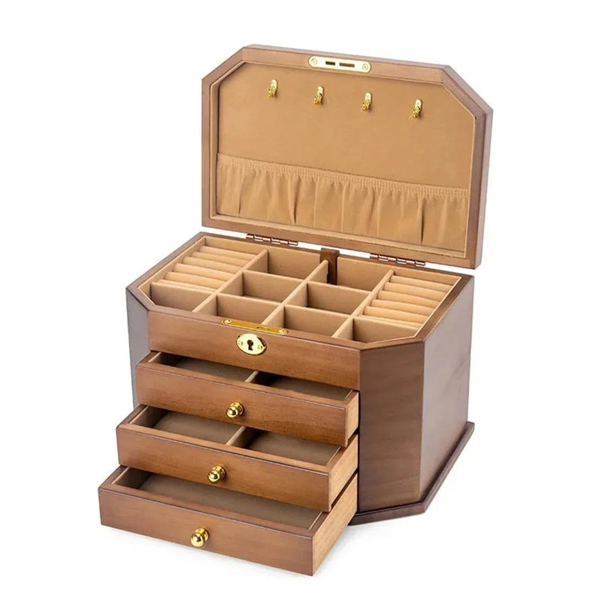 Caja para Anillos de Madera Maciza, Almacenamiento de Joyas con Cerradura, Pendientes y Collares, Gran Capacidad, Cajas Sencillas de Estilo Vintage para joyería.