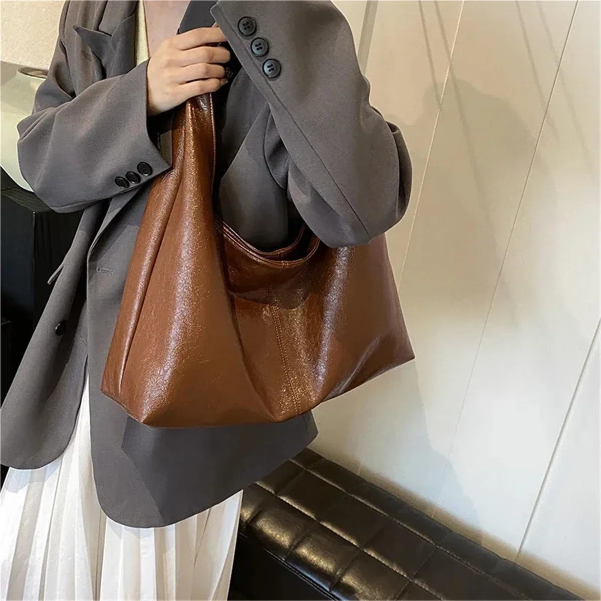 Bolsos grandes tipo hobo de piel sintética for mujer, bandolera, for el hombro, bolsos y carteras Para Viajes Compras Trabajo Citas