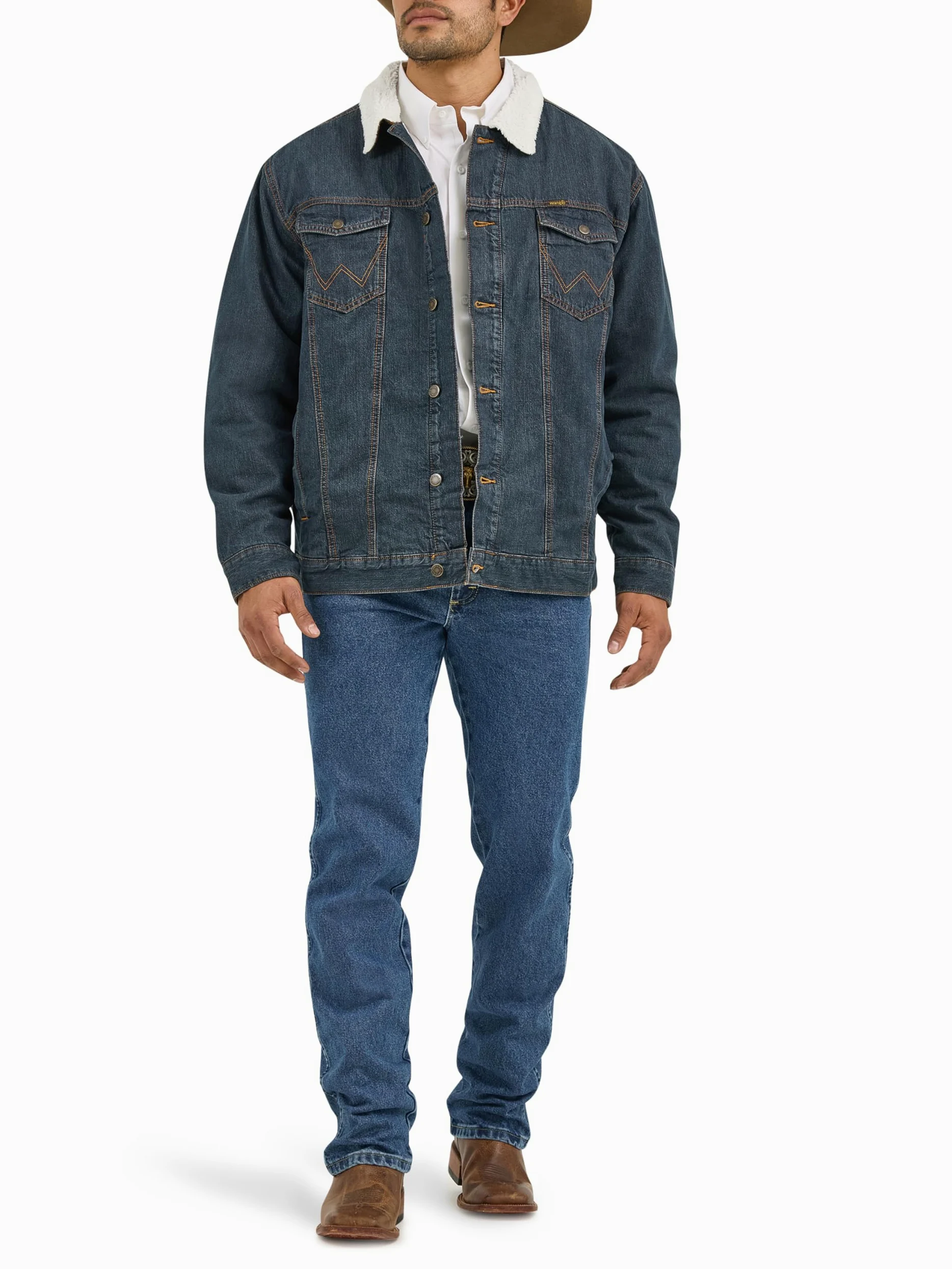 Wrangler Chaqueta vaquera con forro vaquero para hombre, corte vaquero