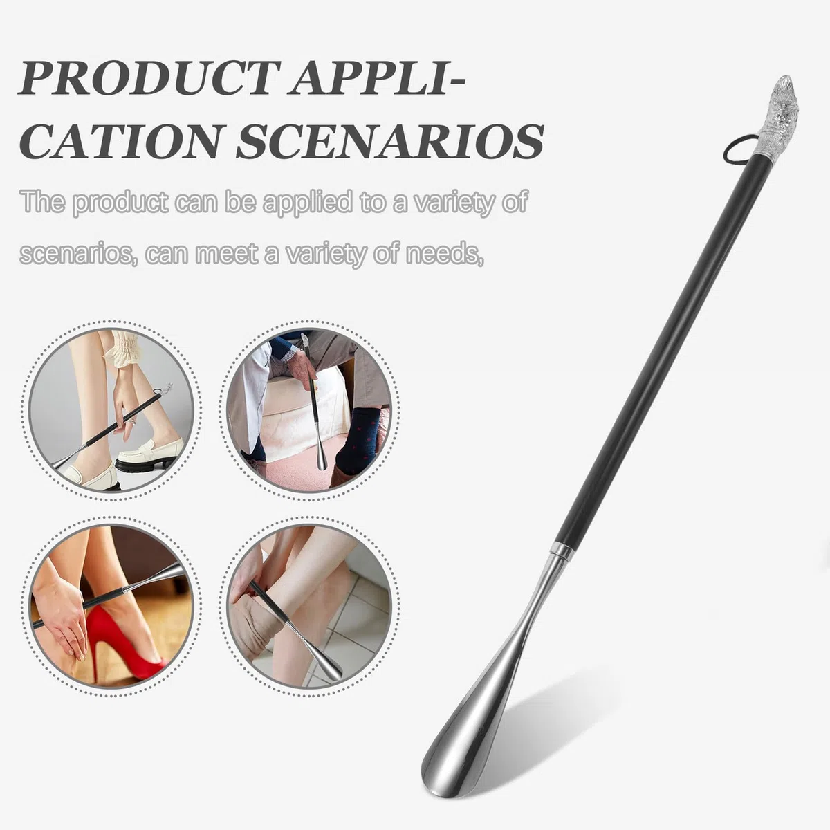Ipetboom Calzador Metálico de Mango Largo 56 Cm Cabeza de Pato Calzador para Personas Mayores y Embarazadas Herramienta Auxiliar para Botas y Zapatos Color Marrón Claro para Uso Cómodo