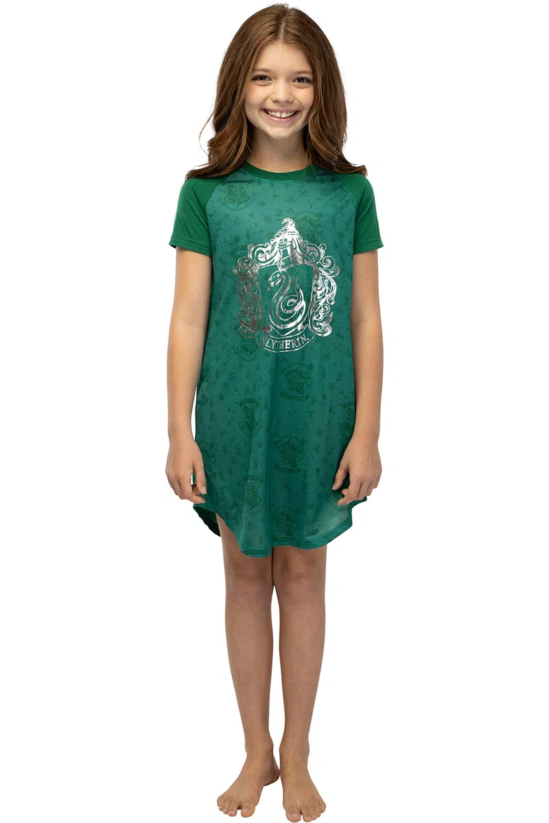 Harry Potter niñas Imprimir Lámina Casas Hogwarts Raglan Camisón - Slytherin (10/12)