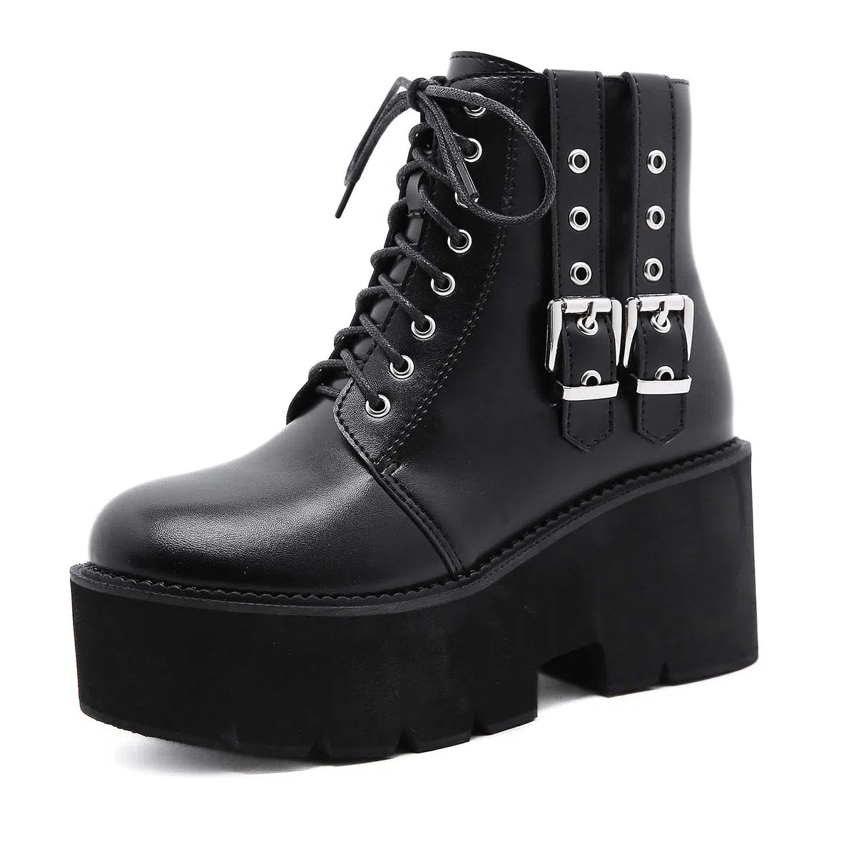 Gótica Punk Botines con Cordones y Plataforma Botas Militares con Tacón Grueso para Mujer