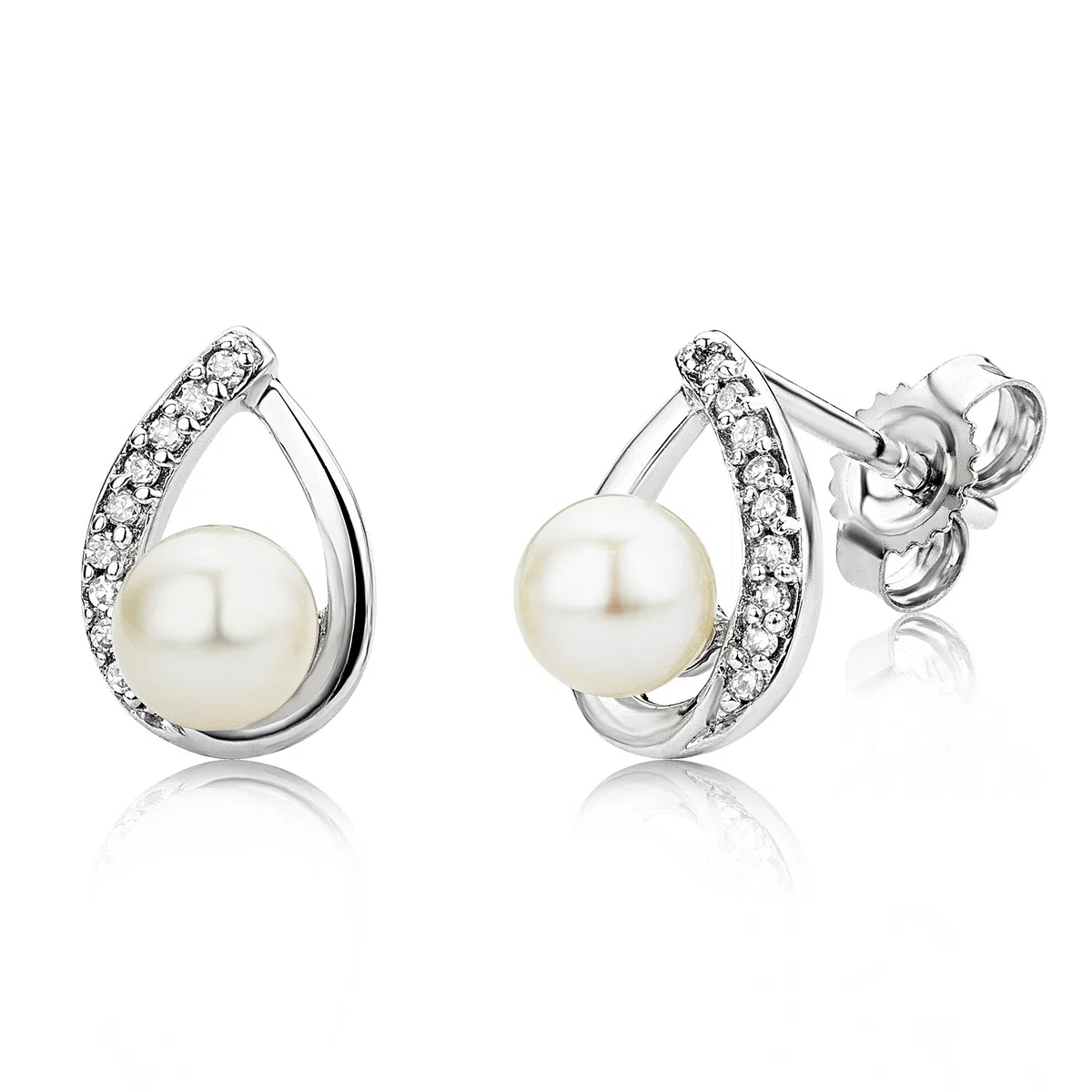 Miore USP031EW - Pendientes de oro blanco de 9 quilates con diamante (.06) con cierre de mariposa a presión