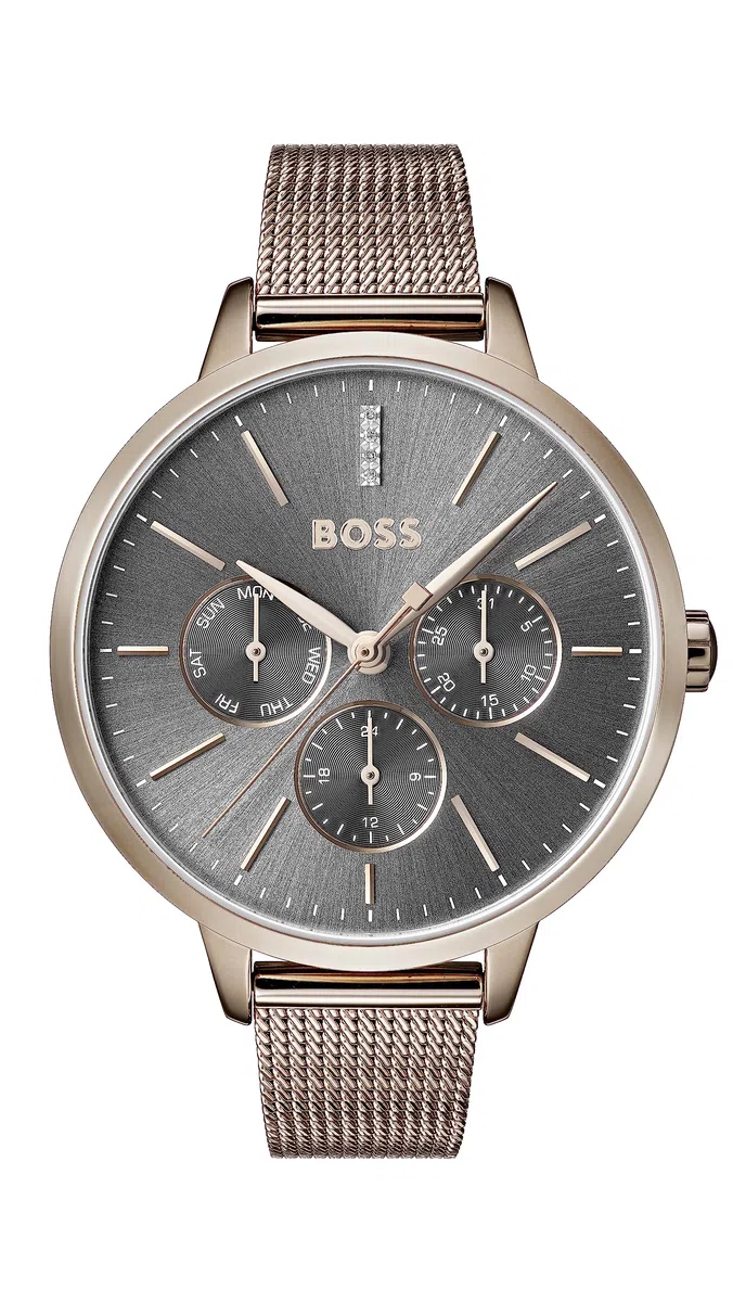 BOSS Reloj Analógico de Cuarzo Multifunción para Mujer Colección Symphony Collection con Correa en Acero Inoxidable o en Piel
