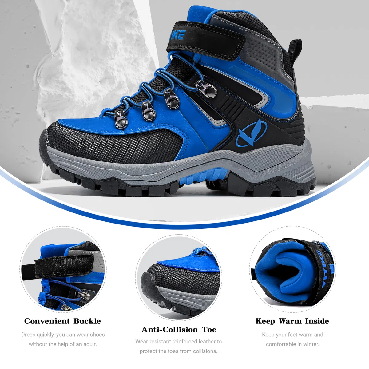 ASHION Botas de senderismo para Niños Botas de Montaña Botas de nieve Zapatos de Senderismo,H Negro Azul 33 EU
