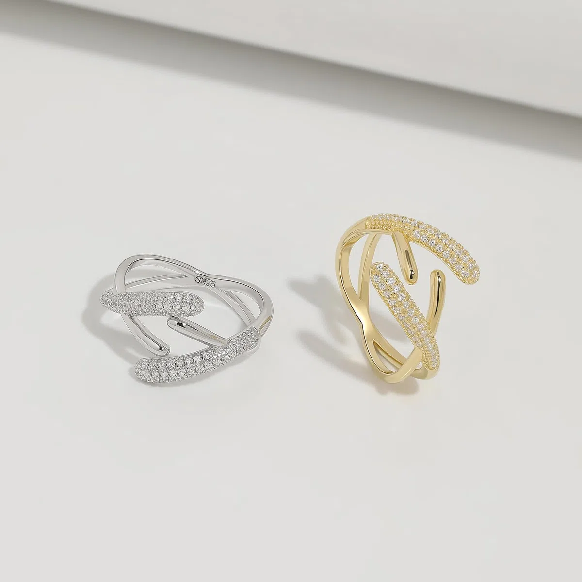 Meissa Anillo de mujer de plata 925 ajustable diseño cruzado elegante anillo grueso en oro y plata joyería para San Valentín aniversario boda cumpleaños regalo para novia anillo hecho a mano