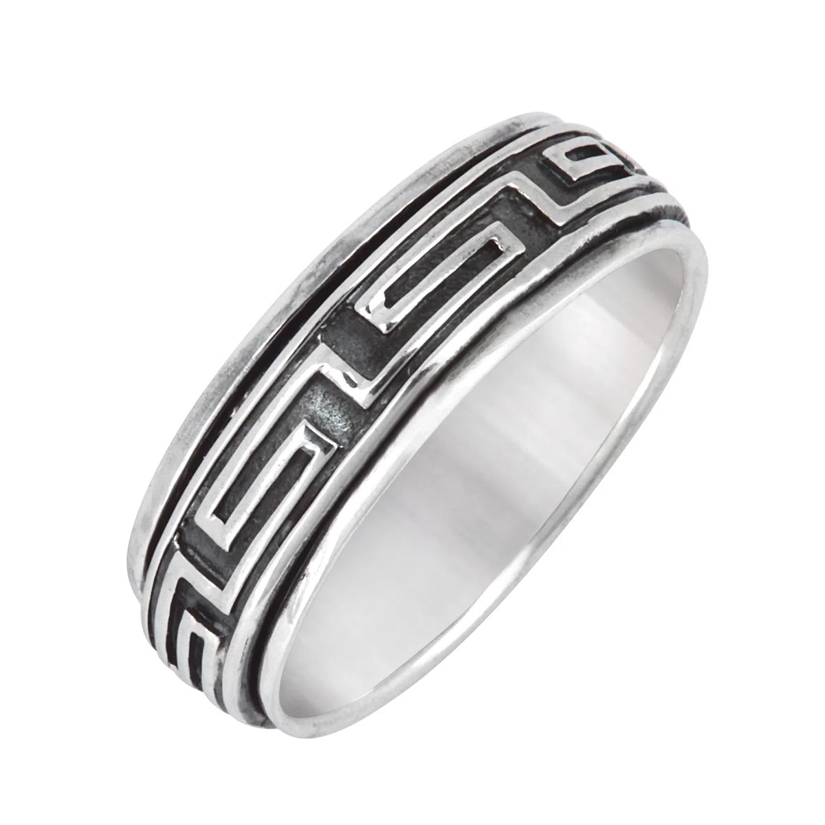 Silverly Anillo Giratorio de Banda Ancha de Plata de Ley con Clave Griega para Hombre | Anillo Fidget en Plata 925 para Mujer | Joyas para Aliviar el Estrés | Anillos Modernos de Borde Plano y Grueso