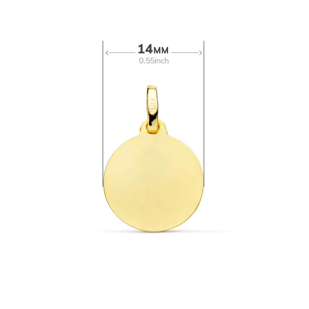 Medalla oro 18k Divino Niño Jesús 14mm. relieve lisa acabado matizado