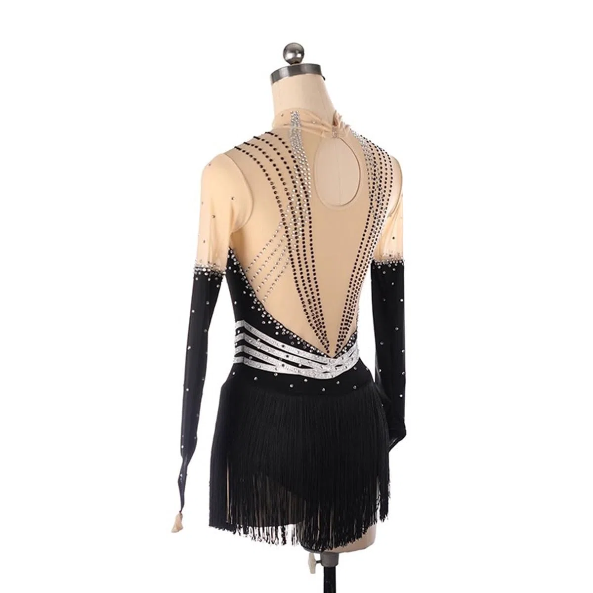 purpleq Vestido de Danza Patinaje Hielo para Mujer de Las Mujeres Manga Larga Cuello Alto Pedrería Borla Gimnasia Leotardos Traje de Danza Lirica Ropa Ballet Mujer