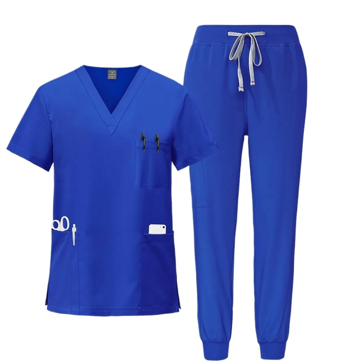 Uniforme Sanitario Unisex Uniformes médicos, Ropa de Trabajo enfermería, Camiseta con Cuello en V y Bolsillo, Pantalones Deportivos, Conjunto Uniforme quirúrgico clínico(Blue,XXL)