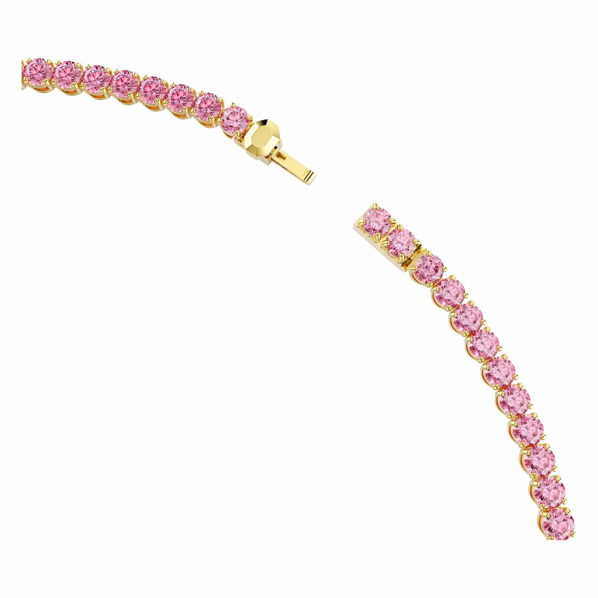 Swarovski Collar Tennis Matrix, Talla redonda, Rosa, Baño tono oro