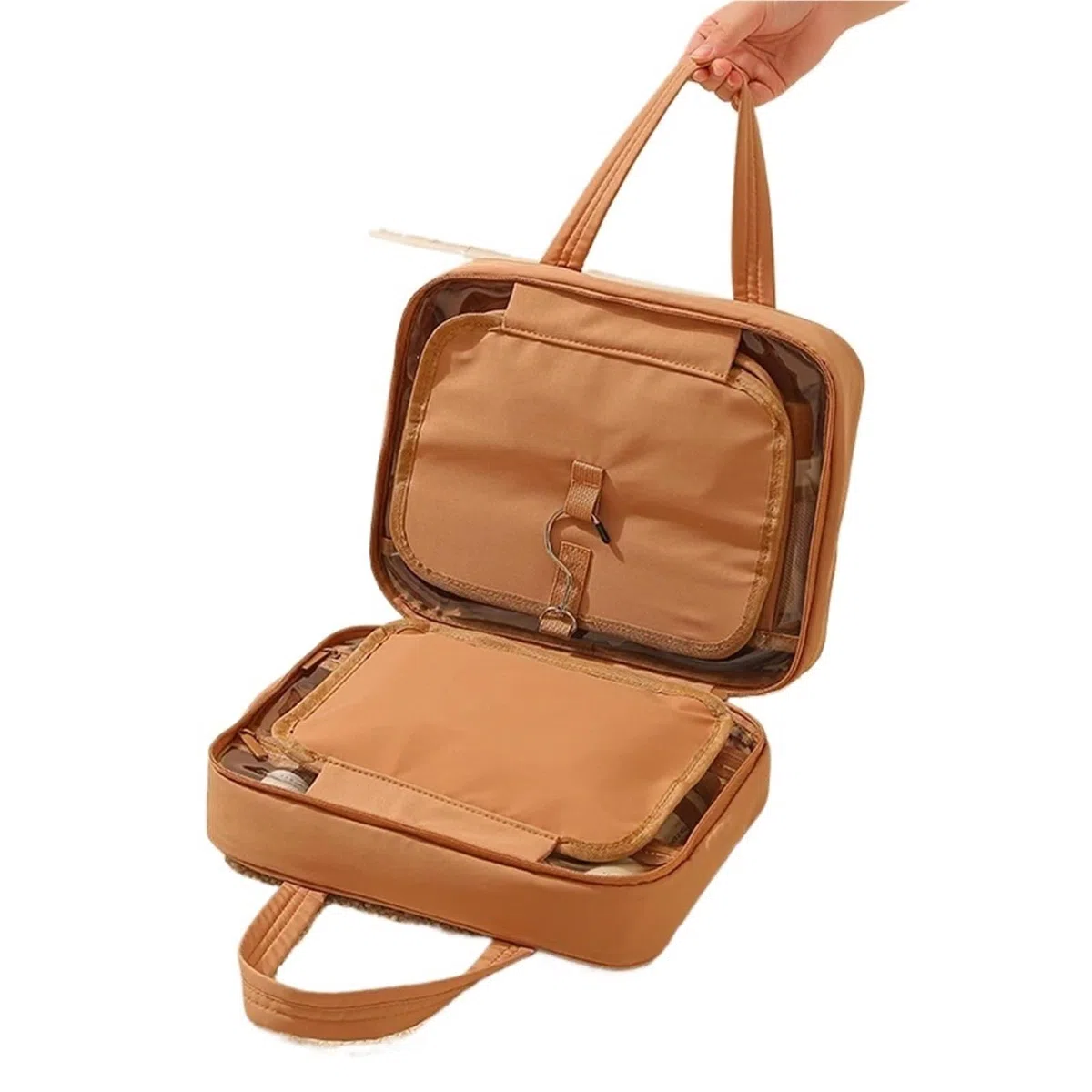 Bolsa de cosméticos Colgante for Mujer, Organizador Maquillaje portátil, Bolsas Almacenamiento artículos tocador Viaje Gran Capacidad, 2 uds para Viajar(Wooden Peach Powder)