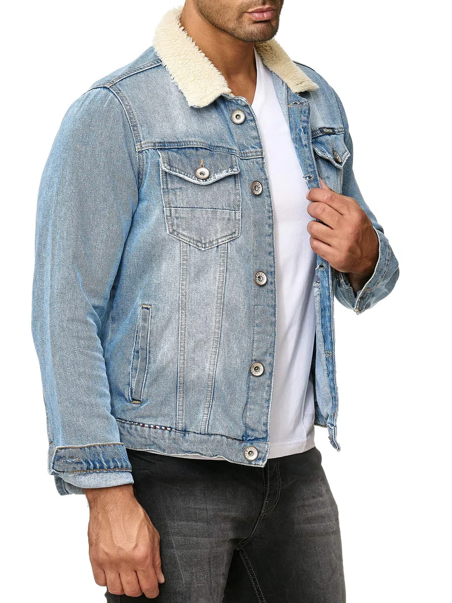 RED BRIDGE Chaqueta Manga Larga de Jean Vintage para Hombres Sherpa Piel Denim Jacket