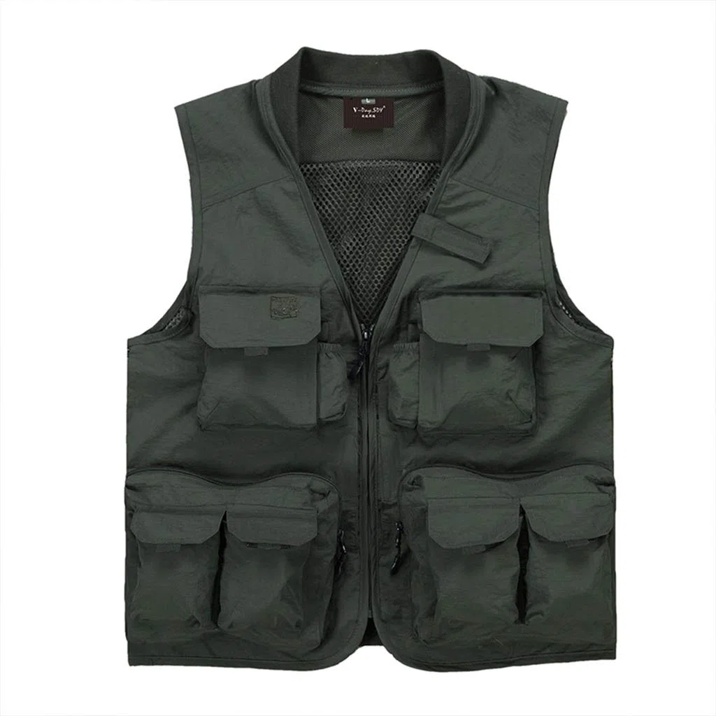 HXR Chaleco de fotografía de pesca para viajes al aire libre, montañismo, multi-bolsillo, chaqueta multifunción para hombre (color: verde, tamaño: XL)