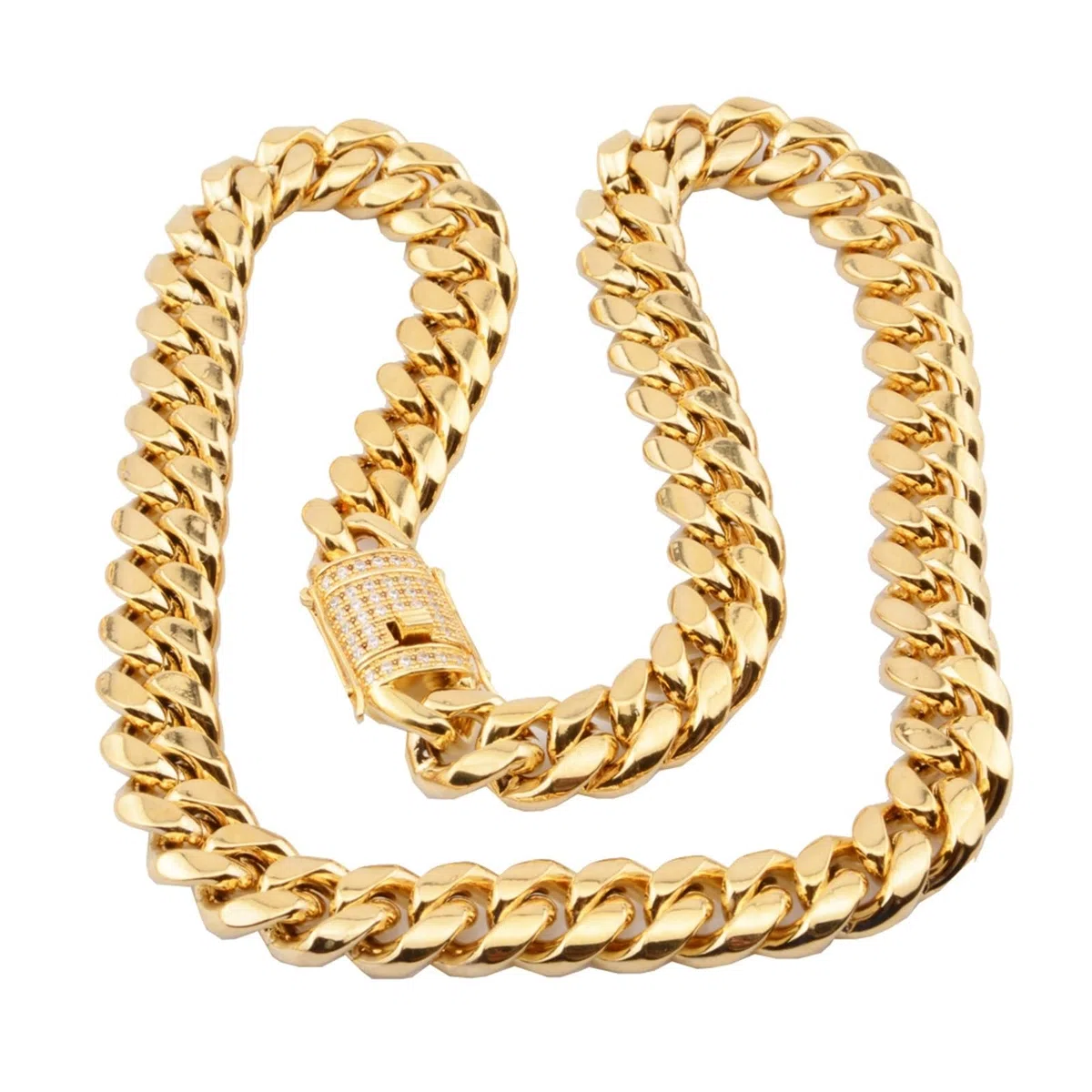 Epinki Collares para Hombre 46-76 CM, Cadena Cubana 8-18MM Oro Circonita Blanca Collar de Acero Inoxidable
