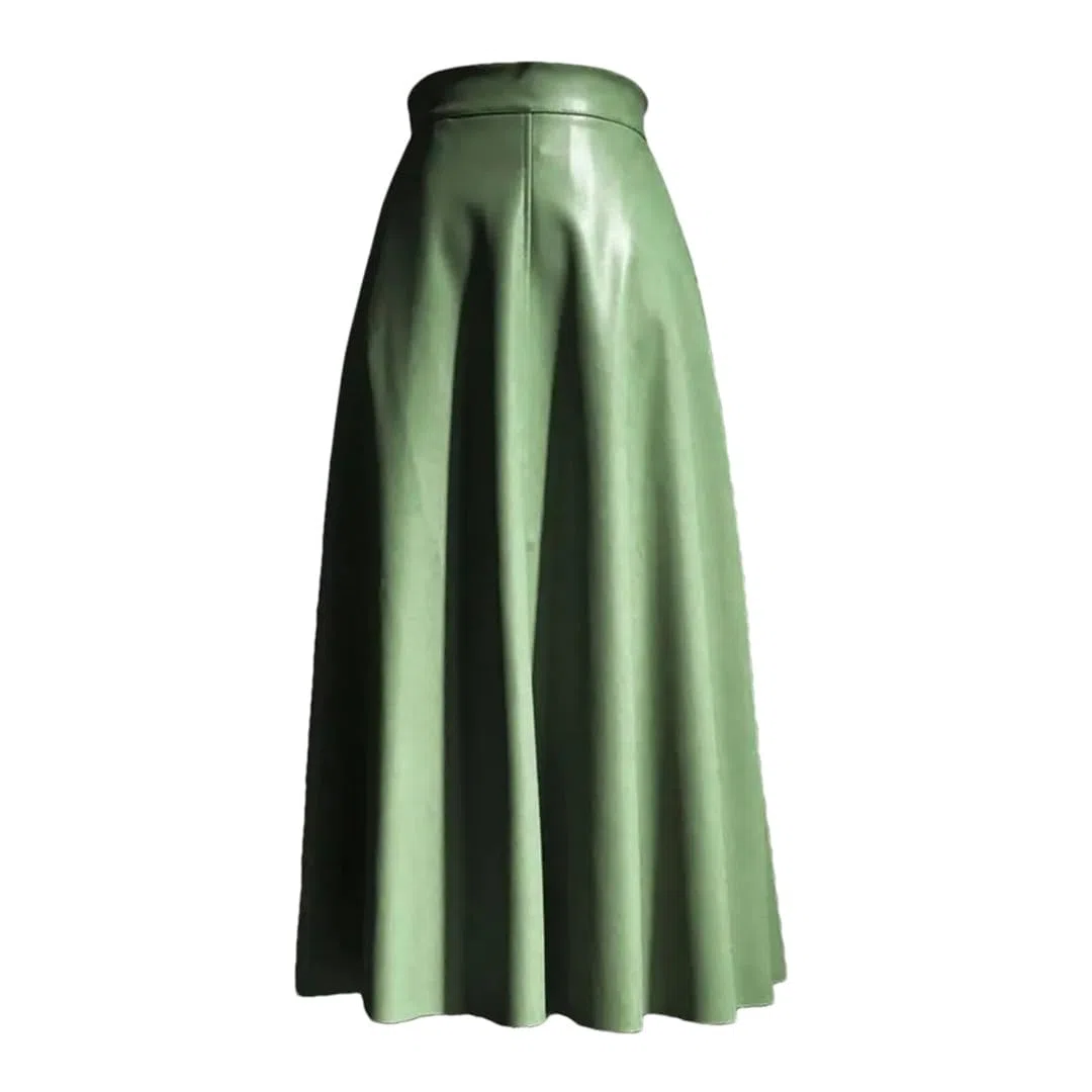 Faldas de cuero para mujer, cintura elástica, bolsillos laterales, falda maxi de piel sintética, color sólido, falda de oficina para mujer