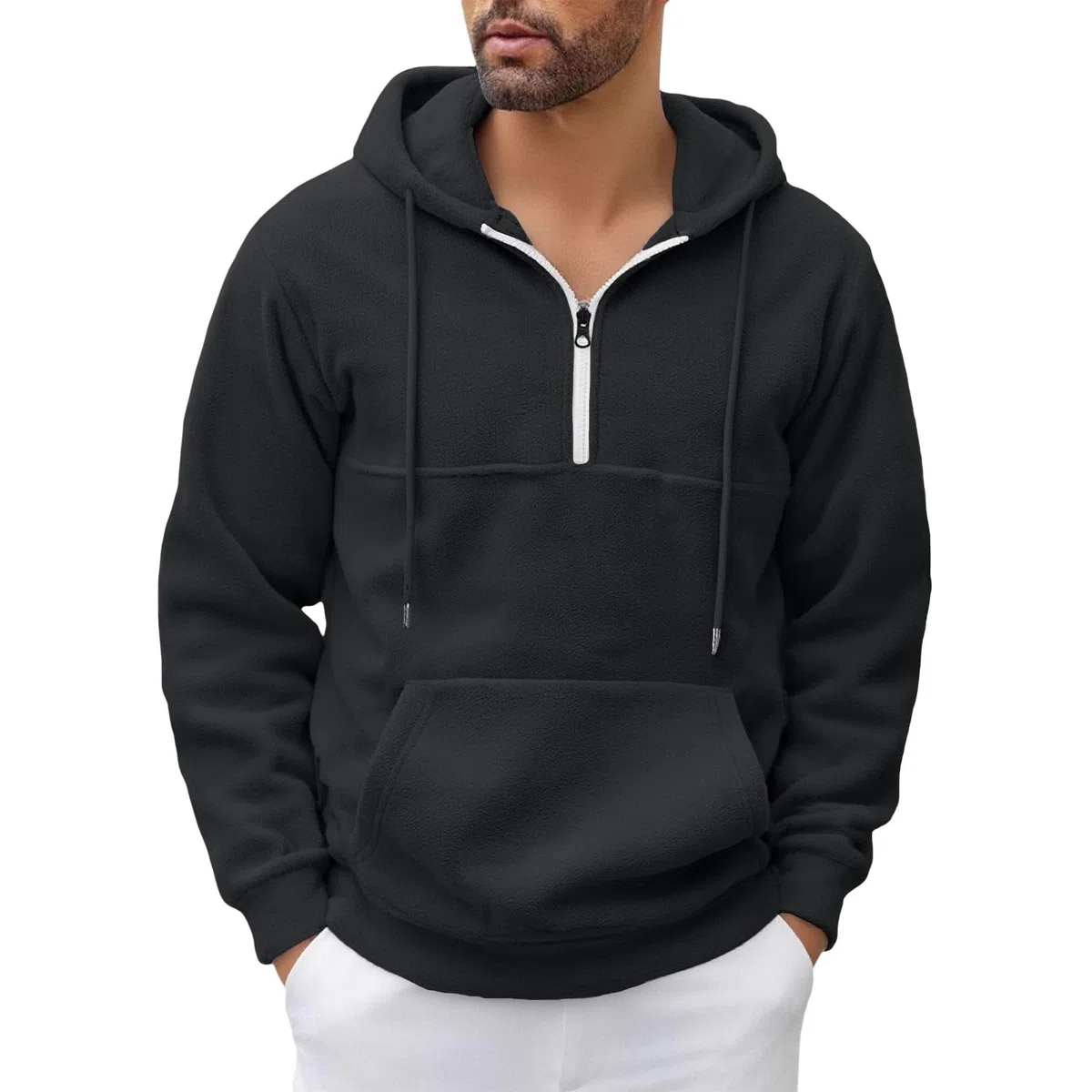 Ropa Anti UV Hombre Sudadera con Capucha Y Cremallera De Un para Hombre, Forro, Manga Larga, Estilo Oversize, Cálida, Bolsillo. Sudaderas Azul (Black, L) Deporte Caza Camiseta Sin