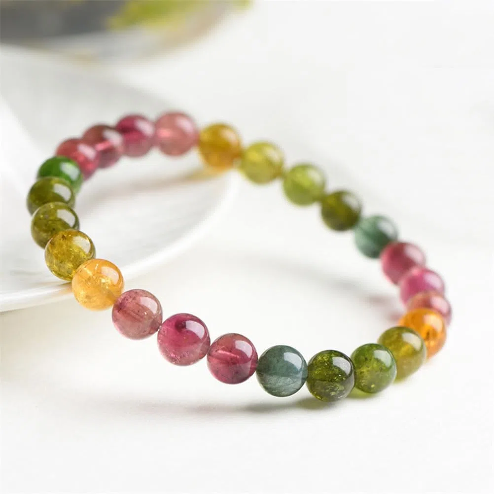 Pulseras con Cuentas de Cristal para Mujer, Pulsera Colorida de Cristal de turmalina Pulseras elásticas con Cuentas de Chakra de 6-13 mm, Joyas para Mujer con Piedras Preciosas,Collection,10mm