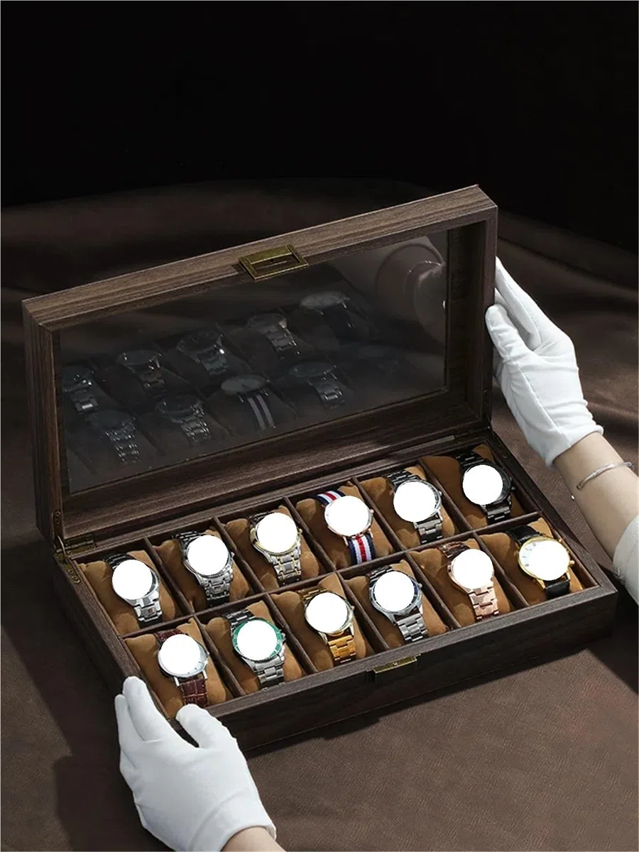 Caja De Relojes De Madera Maciza Caja de reloj cuero grano madera, almacenamiento alta capacidad, organizador joyas for varios relojes for el hogar