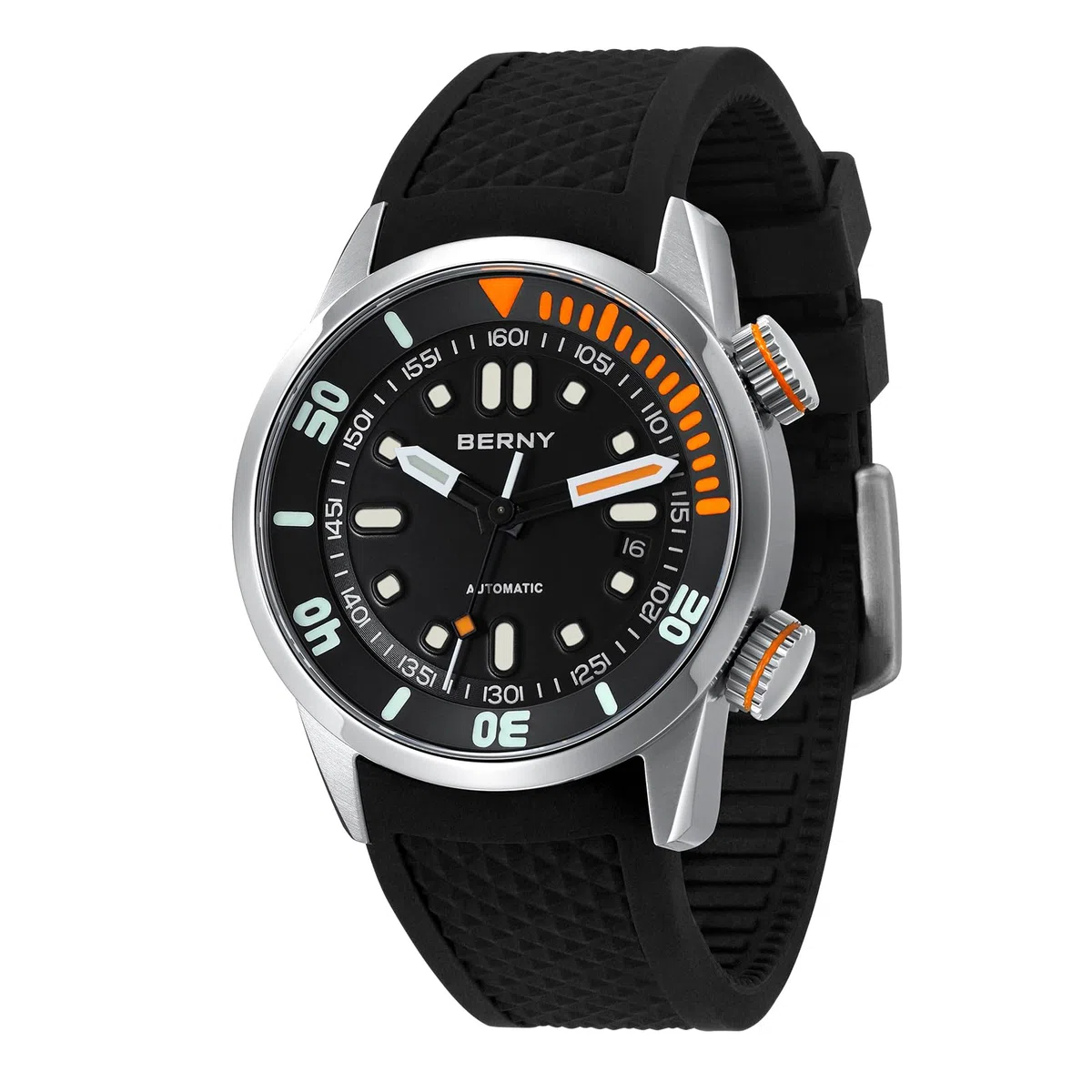 BERNY Reloj De Buceo Hombres 20ATM Movimiento Automático Reloj De Pulsera con Cristal De Zafiro Correa De Silicona Cómoda Super Luminoso