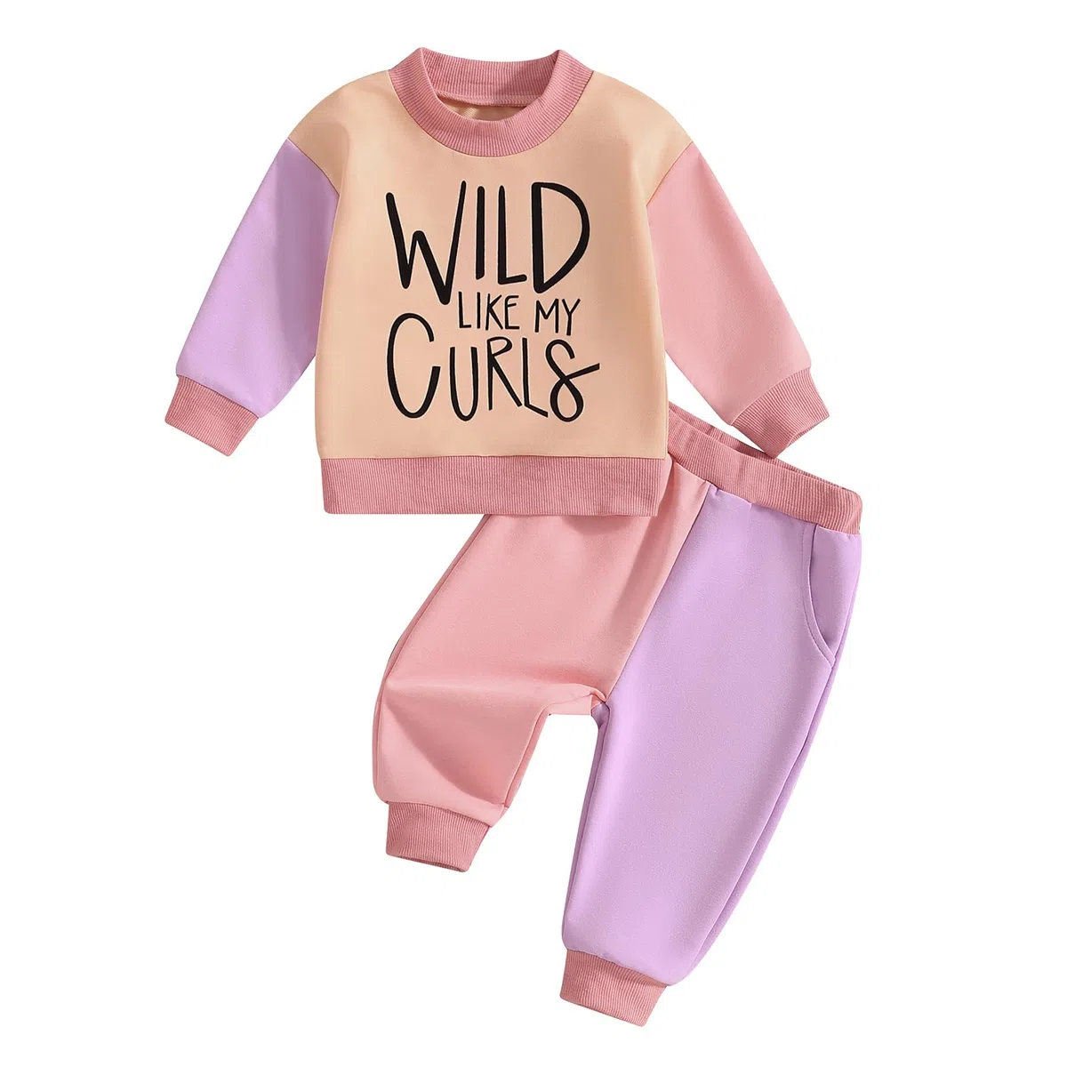 WZTYYDS Ropa para bebé niña 1T, 2T, 3T, 4T, 5T, trajes de otoño e invierno, color de contraste, sudadera de manga larga + pantalones