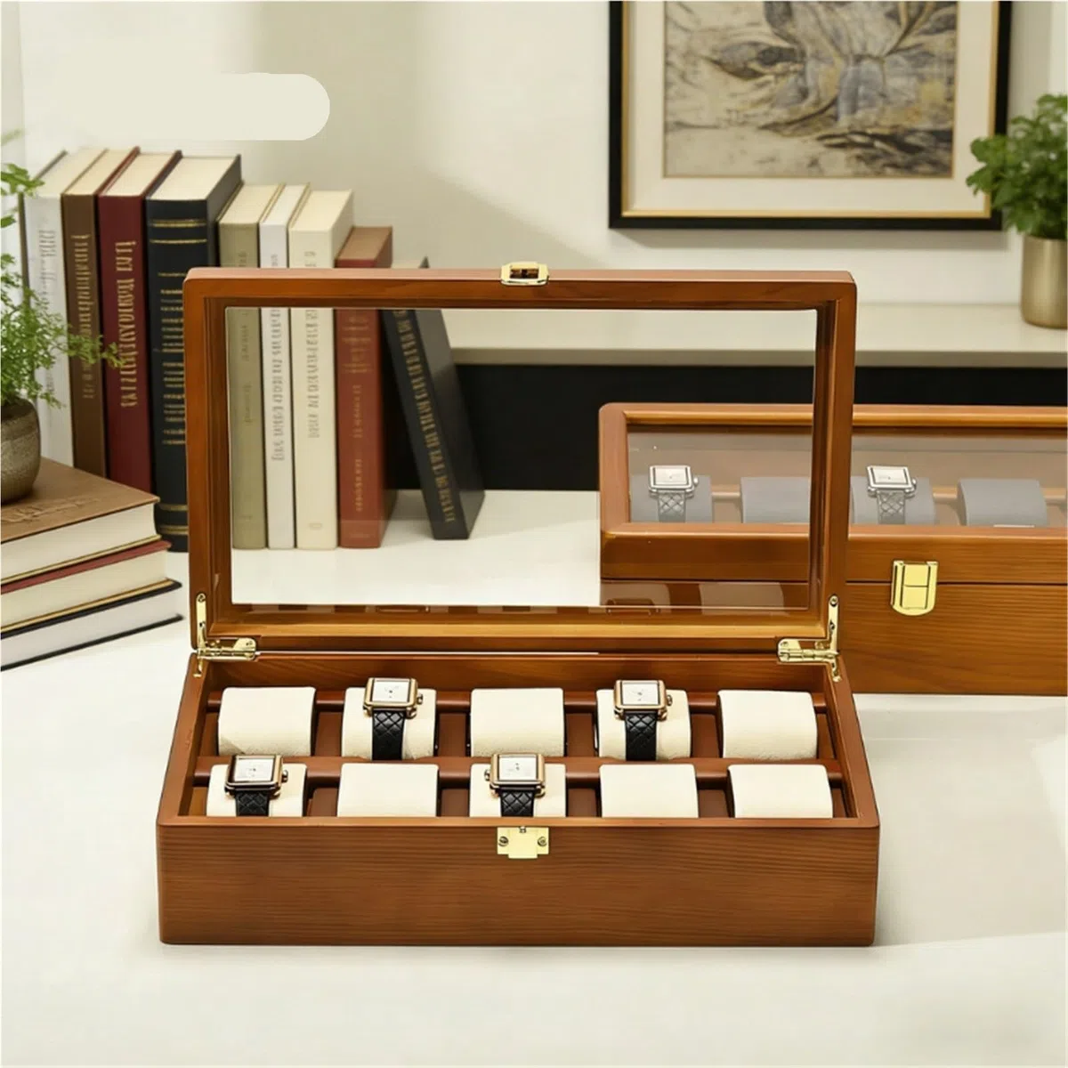 Caja para Relojes de Madera Maciz Caja Organizadora De Joyas Madera 6/10 Rejillas
