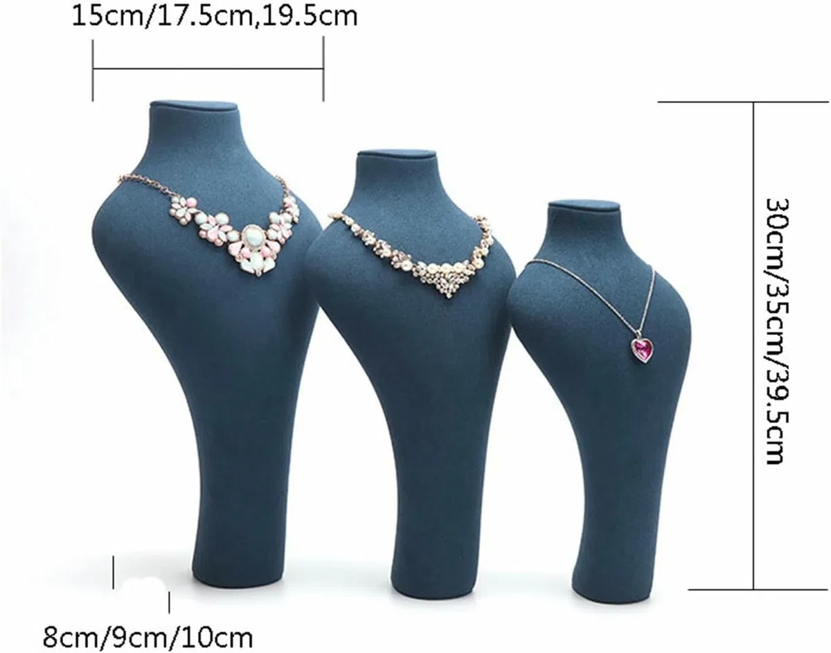 Expositor de Joyas de Terciopelo Blanco con Forma de Busto para Collares (30 cm), Soporte para Guardar y presentar Collares, Colgantes y Cadenas, Elegante Organizador de decoración (Gris, 30 cm)