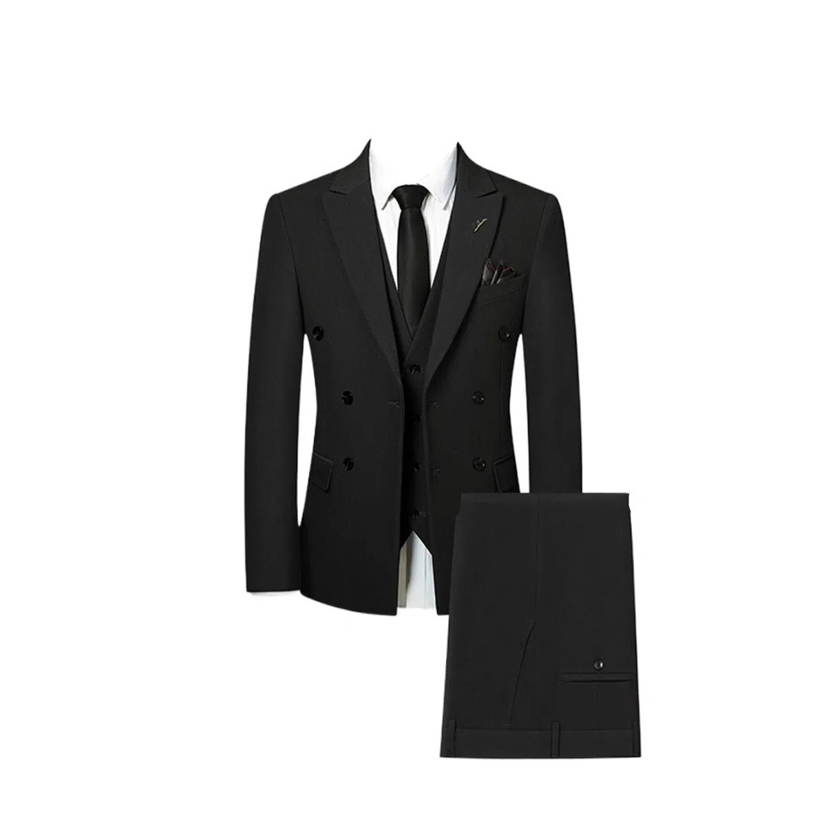 Traje de Padrino Conjunto Informal de Tres Piezas for Novio, Elegante y, Doble Botonadura (Traje + Chaleco + pantalón) para Fiestas(Black,Asian 4XL is EUR 2XL)