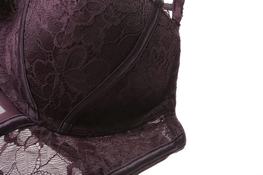 Body Sexy Lencería de Encaje de Una Pieza para Mujer Copa con Tiras Push Up Floral Acolchado con Aros (Color : C, Size : Gray)