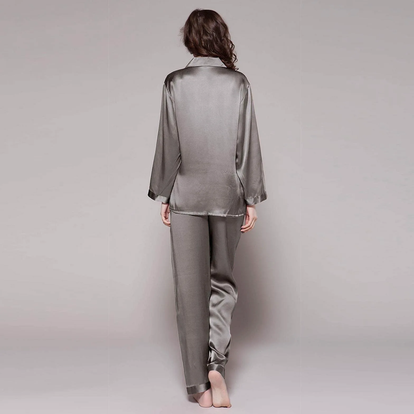 MOGSA Pijama para mujer, primavera y otoño, conjunto de pijama de seda para mujer, liso, 2 piezas, botones frontales, pantalones para el hogar, overoles para mujer, azul diamante, XS