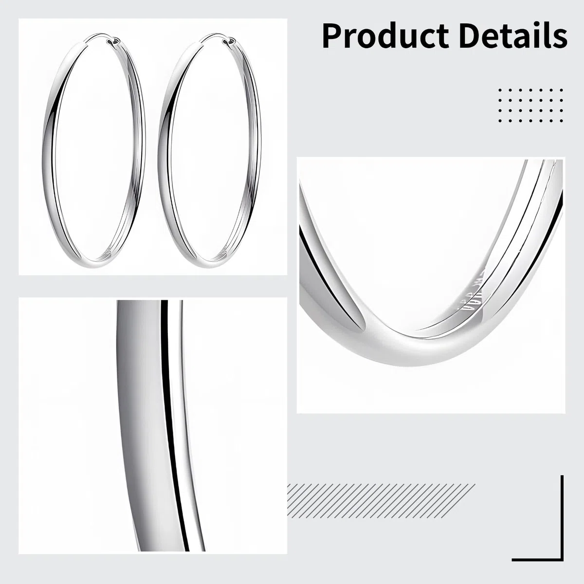 Pendientes de aro minimalistas de plata de ley 925, aros redondos de 1.18 pulgadas, pulidos para orejas sensibles, 30 mm para uso diario