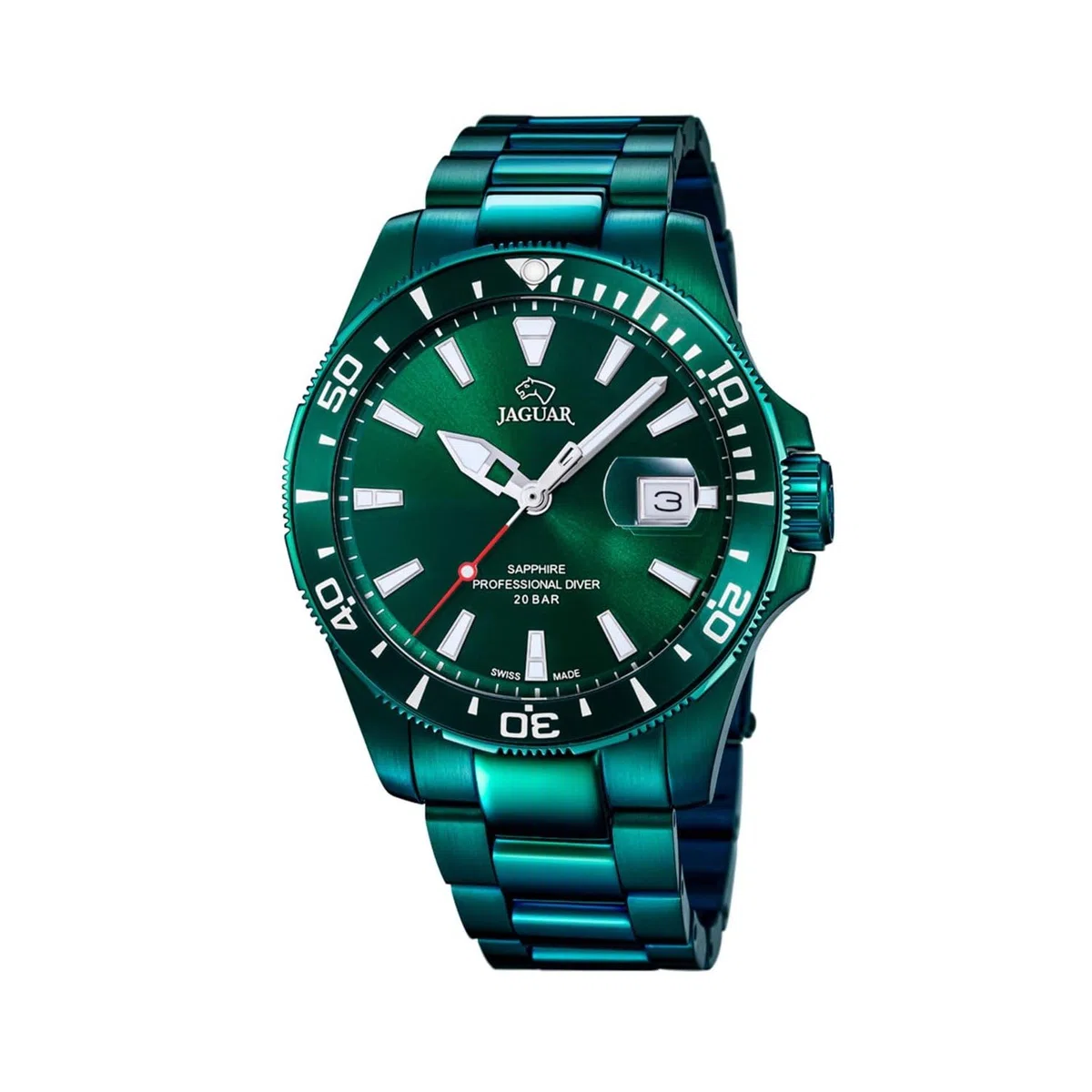 JAGUAR Reloj Hombre Analógico de Acero Inoxidable 316l Verde - Movimiento de Cuarzo - Calendario - Cristal Zafiro de Alta Resistencia - Resistente al Agua 20 ATM J988/1 Executive