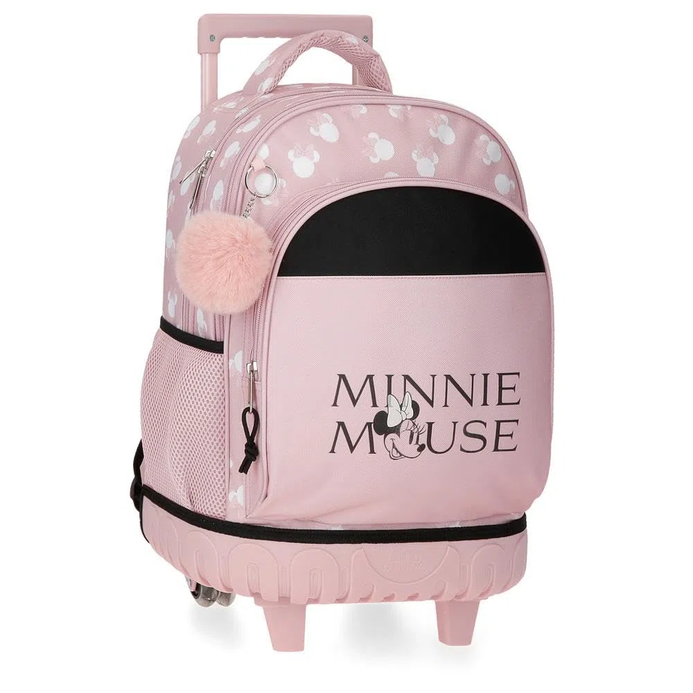 Disney Minnie Heads Mochila infantil, mochila escolar, fabricada en Poliéster, bolsillos laterales, tirantes anchos ajustables, Asa superior para colgarla, sistema magic Fix.