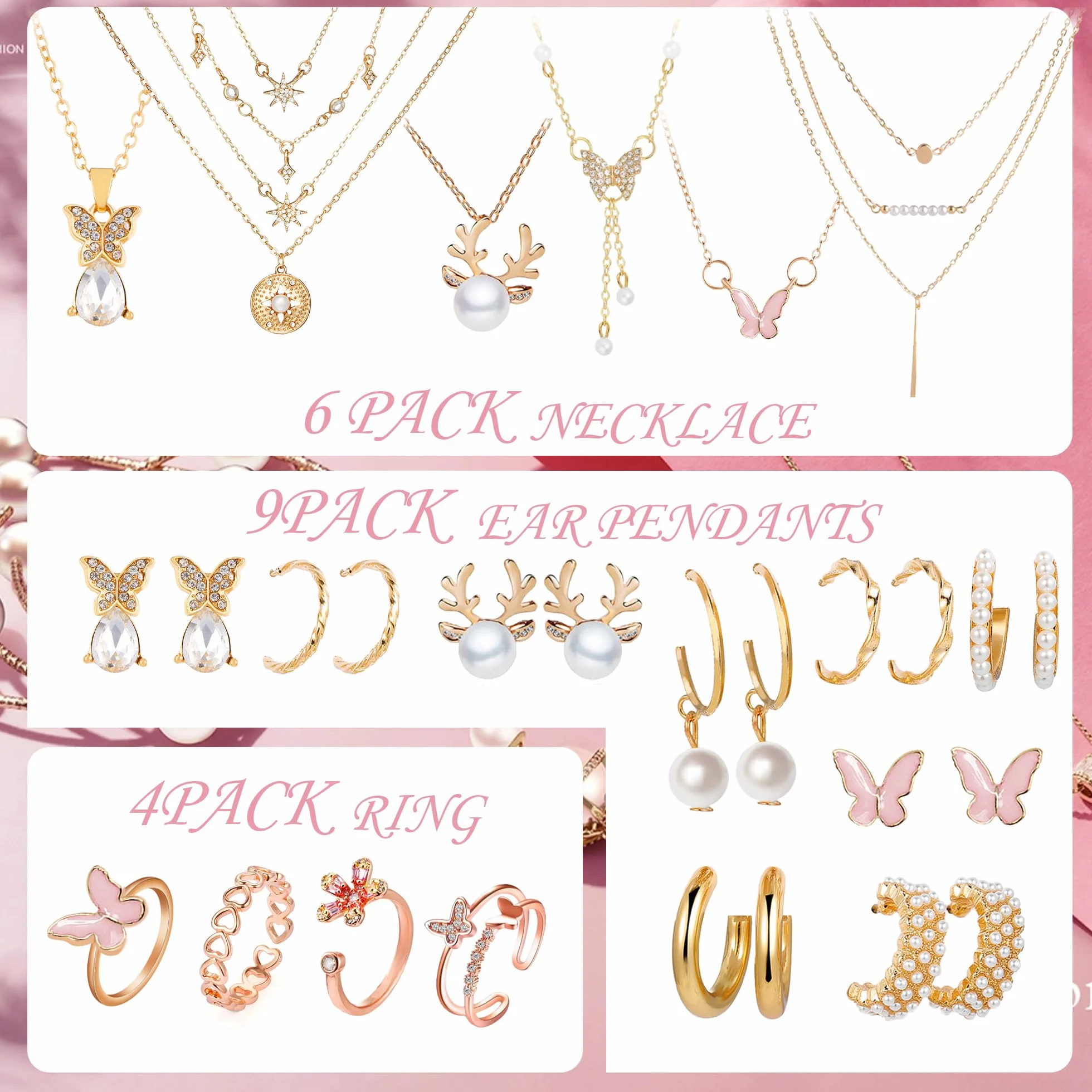 Calendario de Adviento 2025 de Navidad para mujer, pulsera de moda, collar y aretes, cuenta regresiva de 24 días, regalo sorpresa de Navidad para hija, novia, esposa, mamá (rosa)