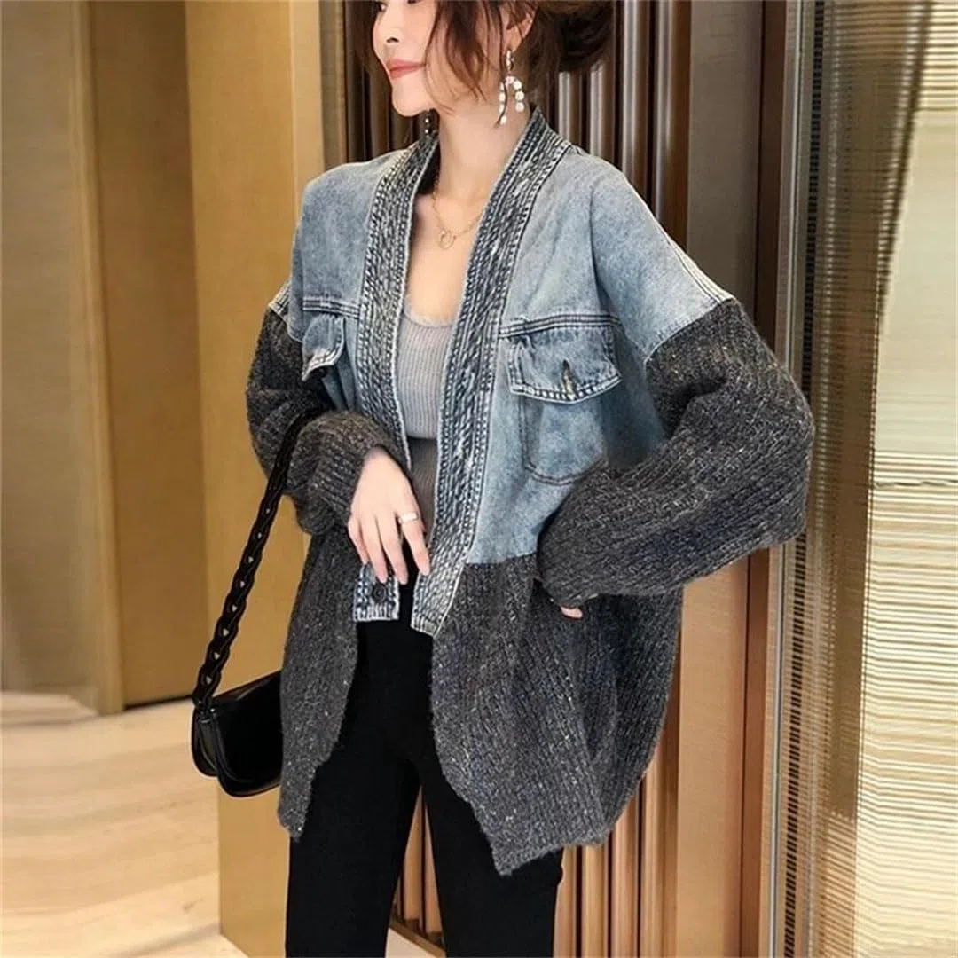 Chaqueta vaquera de punto para mujer, estilo retro, estilo callejero