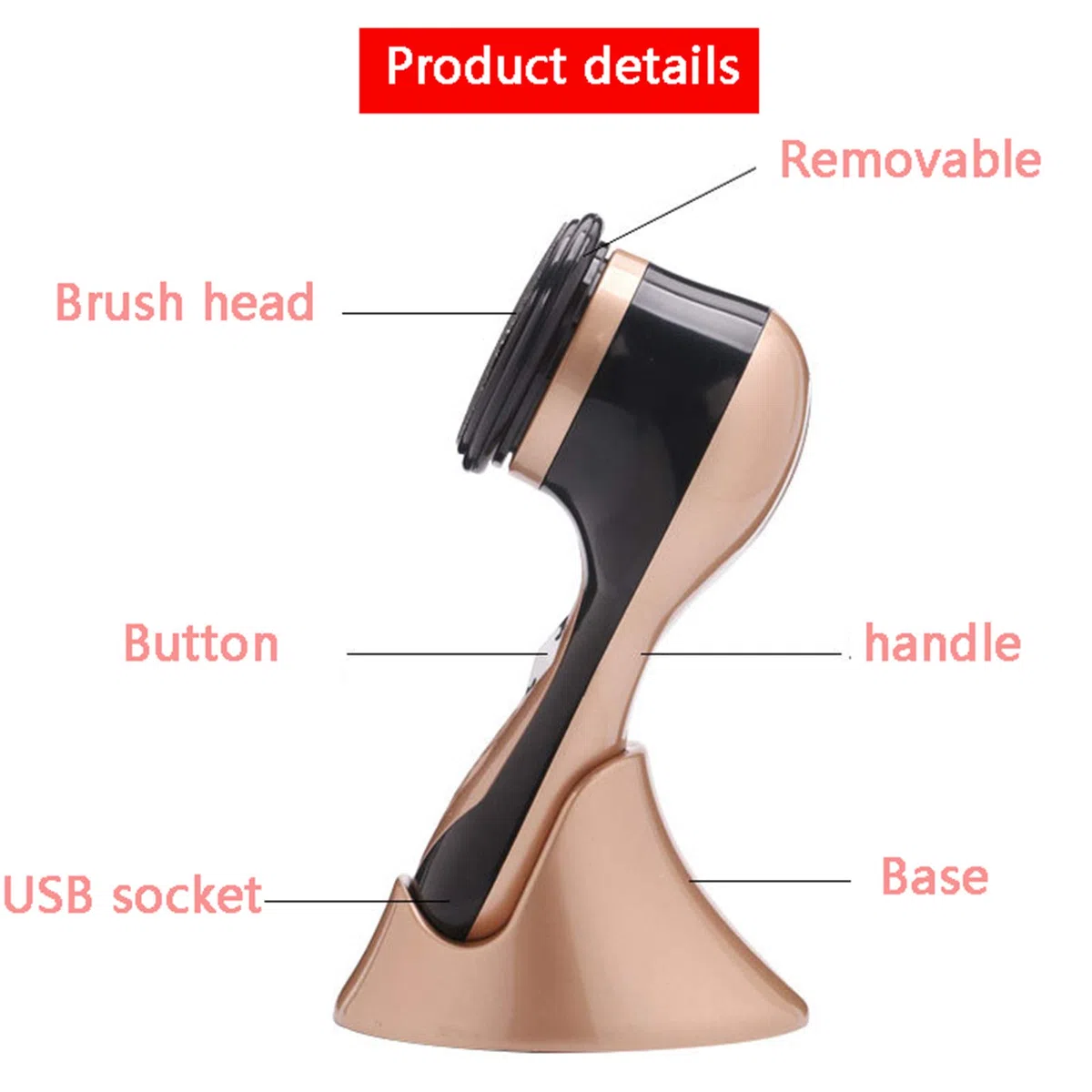 Cepillo eléctrico para pulir zapatos, máquina de limpieza multiusos portátil con 7 cabezales de cepillo de repuesto, recargable por USB, color dorado