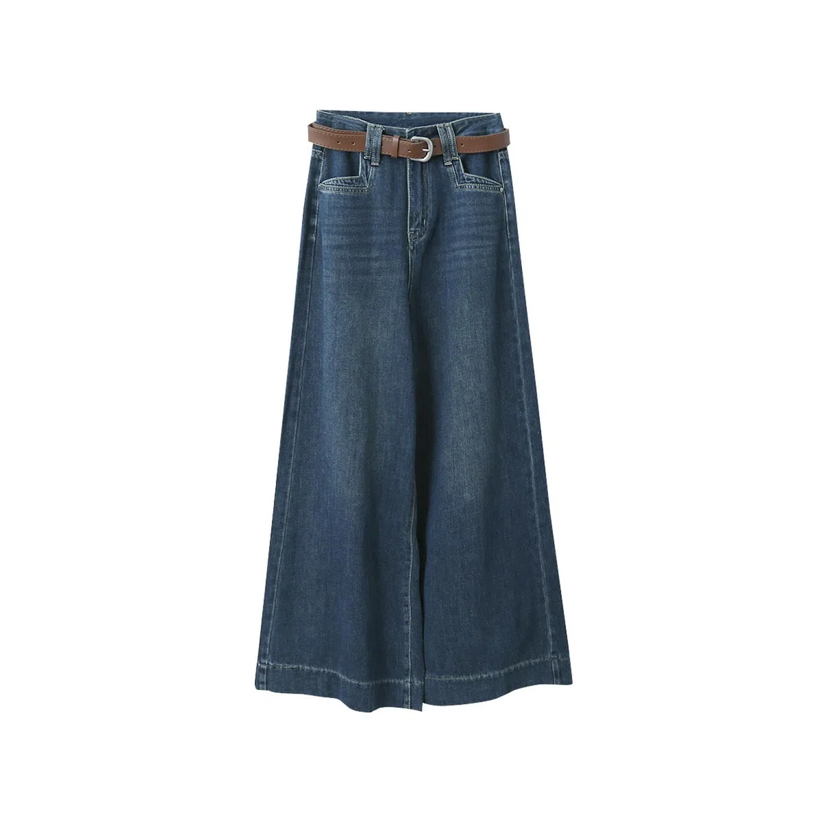 Pantalones Vaqueros de Tiro Alto y Pierna Ancha para Mujer, Holgados y Rectos - Azul ámbar - M