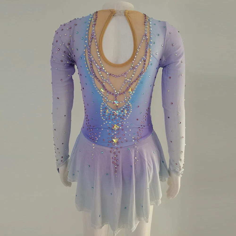 LIUHUO - Vestido de patinaje artístico, color lavanda, diseño de diamantes, rendimiento de competición