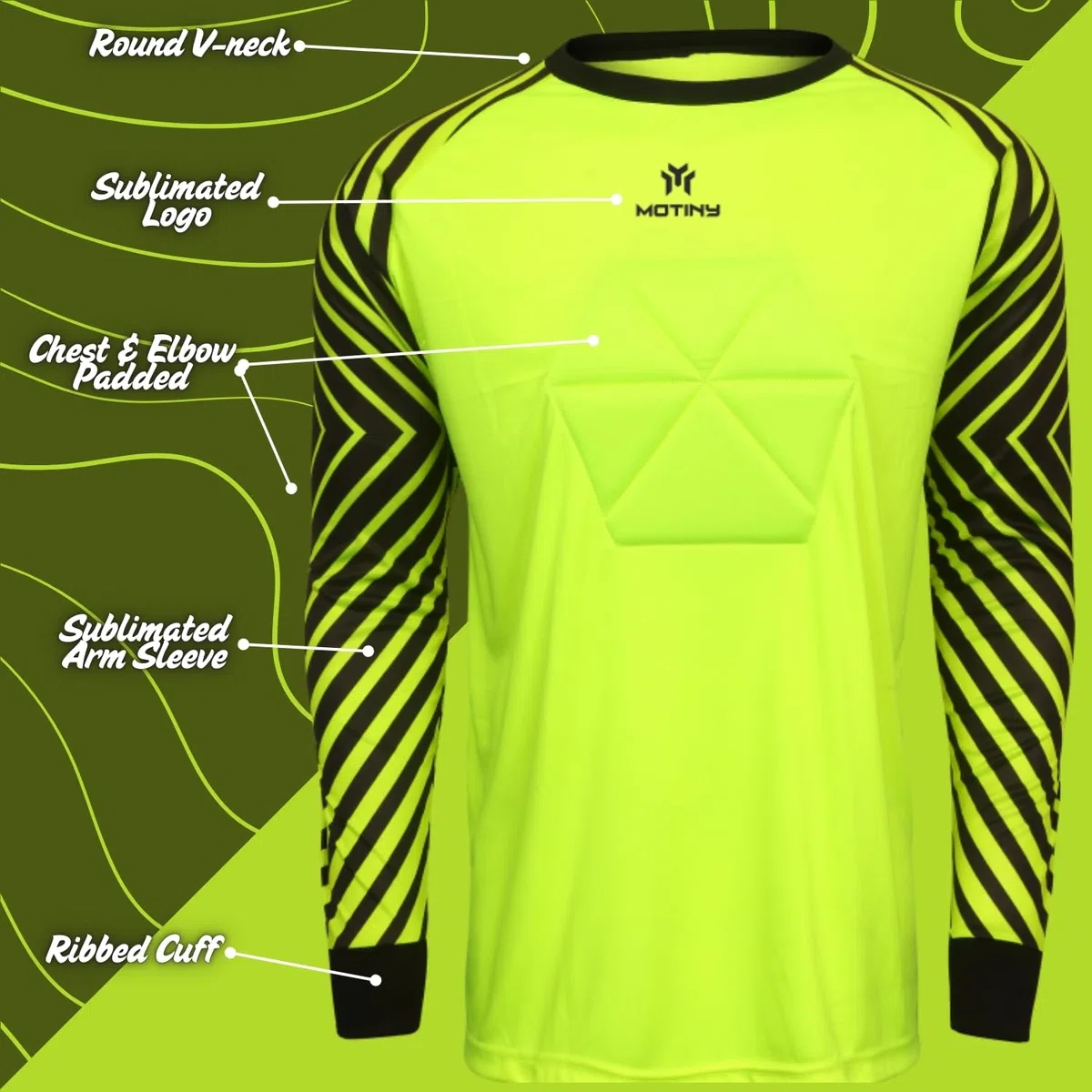 Camiseta de portero acolchada en el pecho para adultos/niños, codo de fútbol acolchado, para jóvenes/adultos, manga larga, Florosent, X-Small