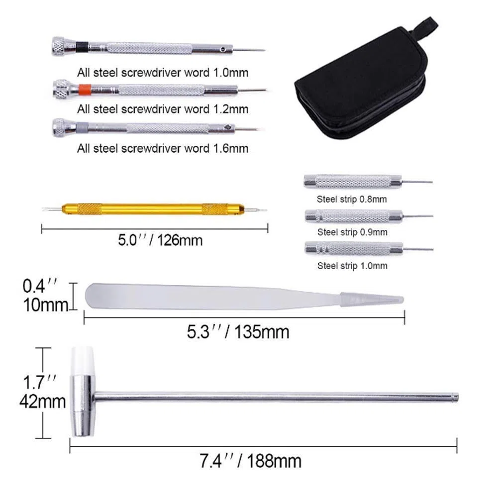 Kit de reparación de relojes, herramienta de repuesto de batería, removedor de eslabones, juego de herramientas de correa de reloj con funda de transporte, abridor de caja de reloj, herramientas de